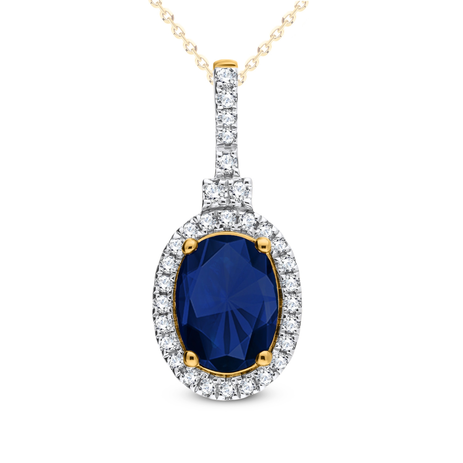 Złota zawieszka z diamentami i szafirem model P03422-Y-S