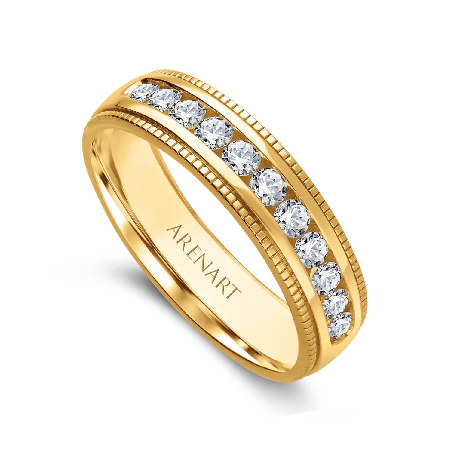 Obrączka damska, żółte złoto, diamenty, 5 mm