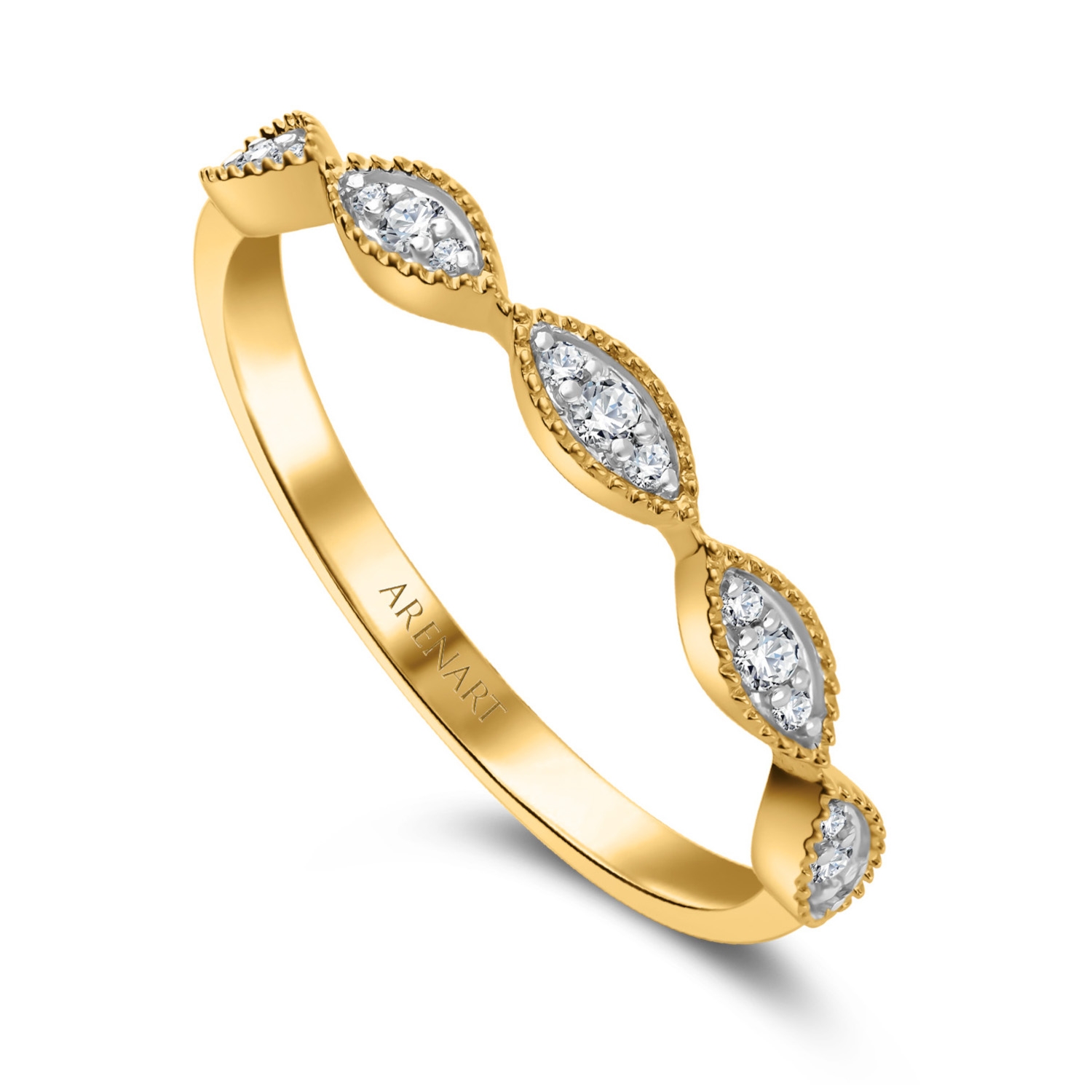 Nowoczesny pierścionek z diamentami 0,11ct, żółte złoto 585