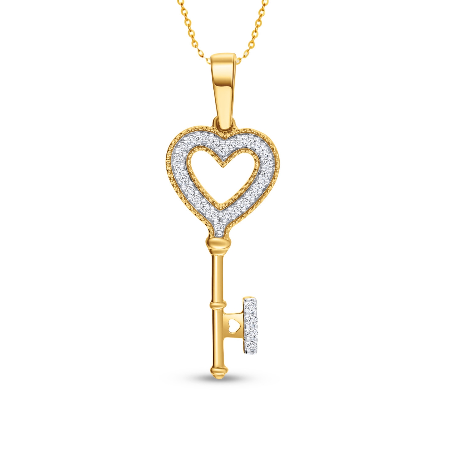 Złota zawieszka kluczyk z sercem, diamenty 0,08ct