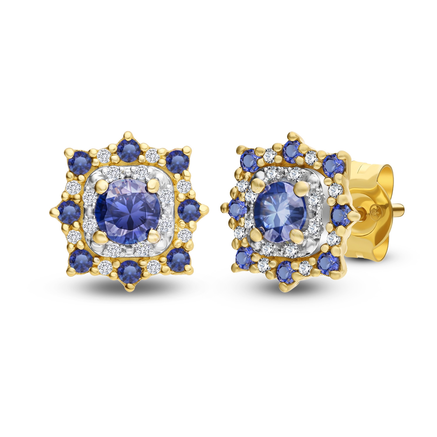 Kolczyki z szafirami 0,94ct i diamentami 0,10ct, złoto żółte