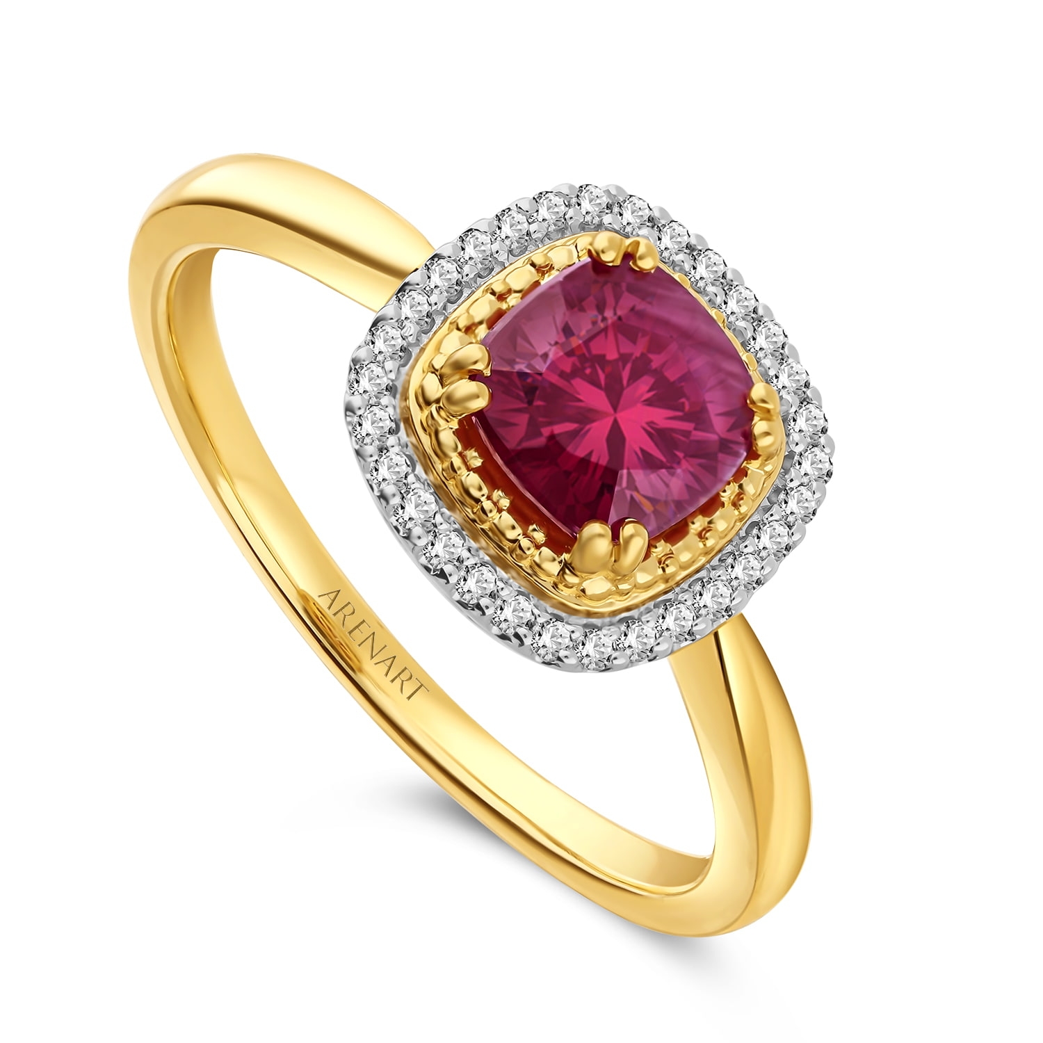Elegancki pierścionek z rubinem i diamentami, model SAR05554-Y-R