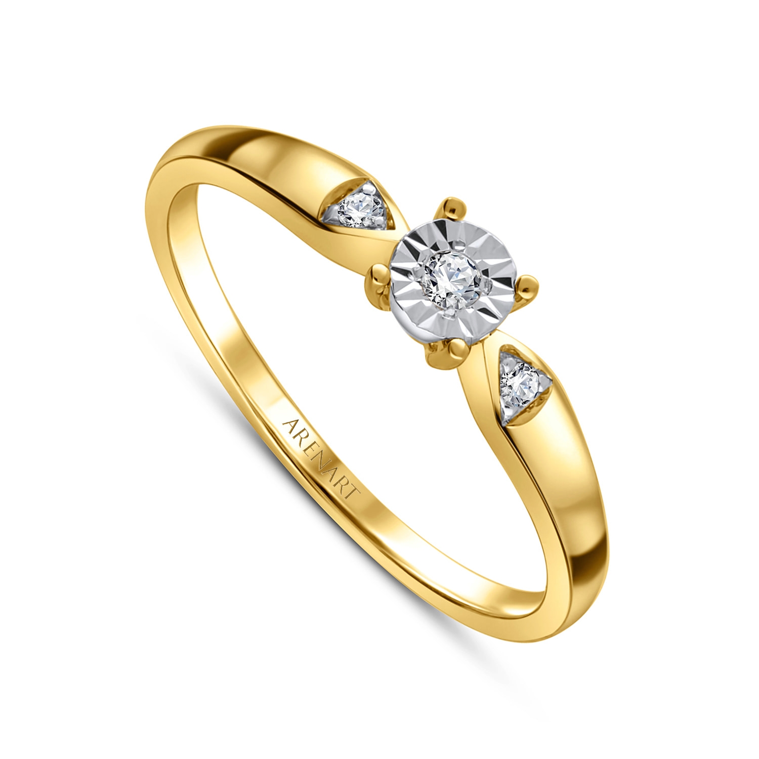 Pierścionek złoty z diamentami 0,04ct, żółte złoto