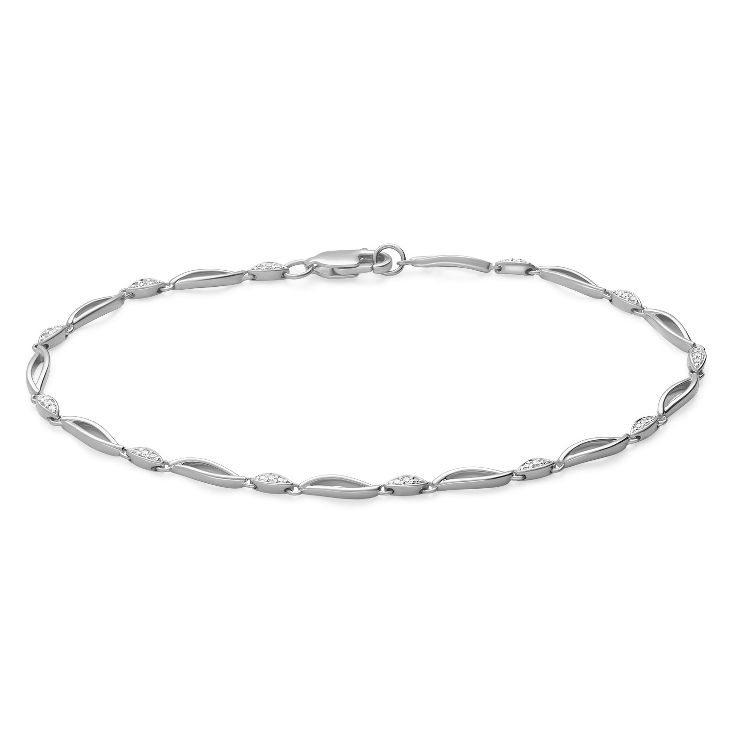 Złota bransoletka z białego złota próby 585, diamenty 0,11ct