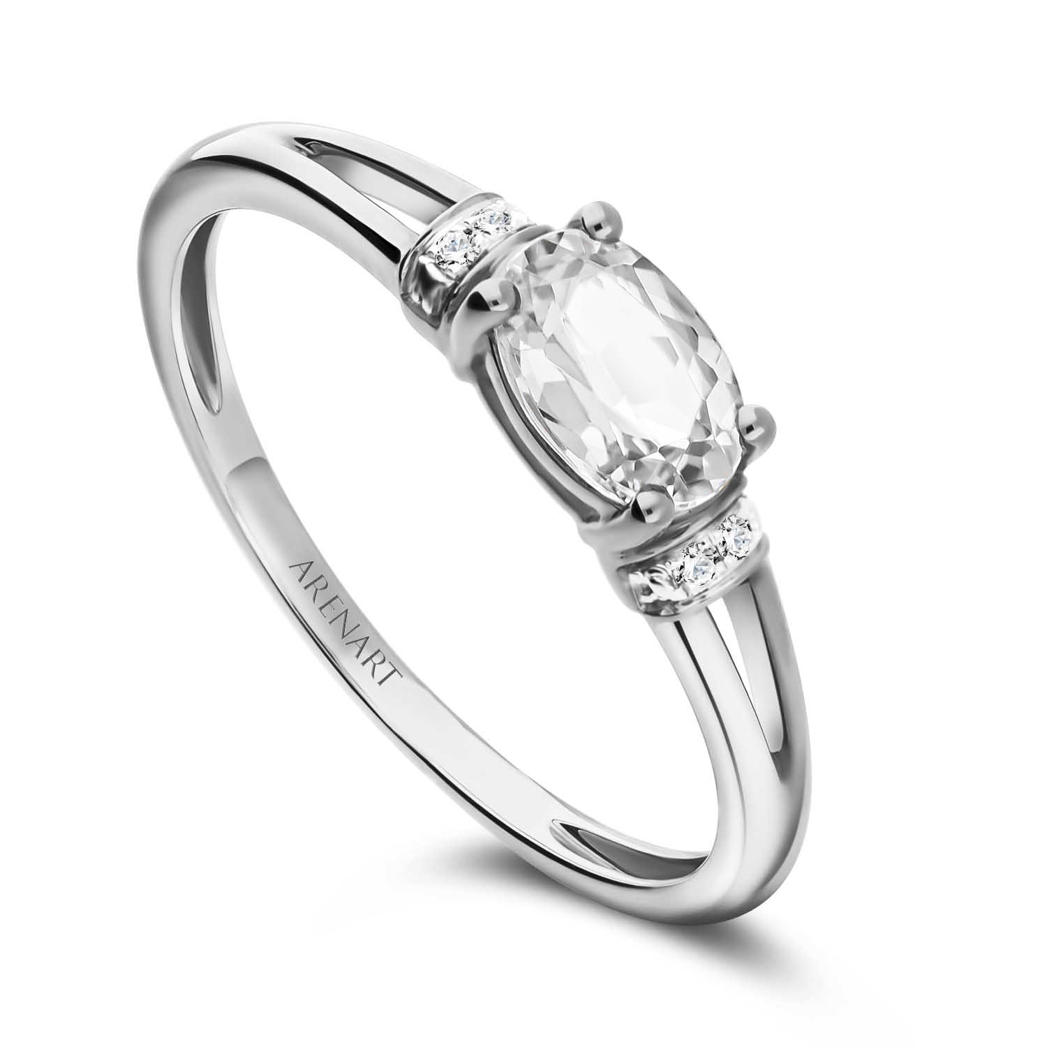 Pierścionek zaręczynowy z białym topazem i diamentami model R07893-W-WT