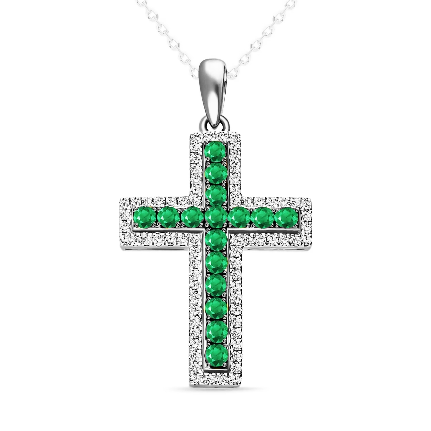 Zawieszka złoty krzyżyk z diamentami i szmaragdami model P02412-W-EM