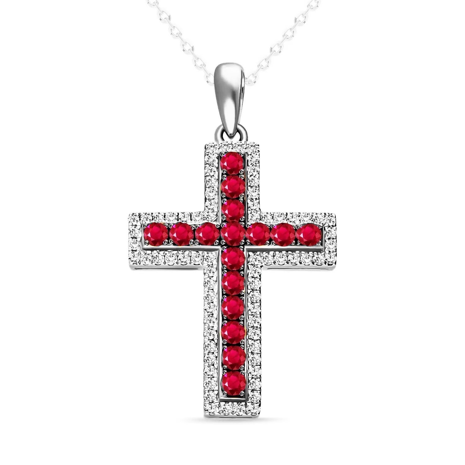 Złota zawieszka krzyżyk, rubiny i diamenty, model P02412-W-R