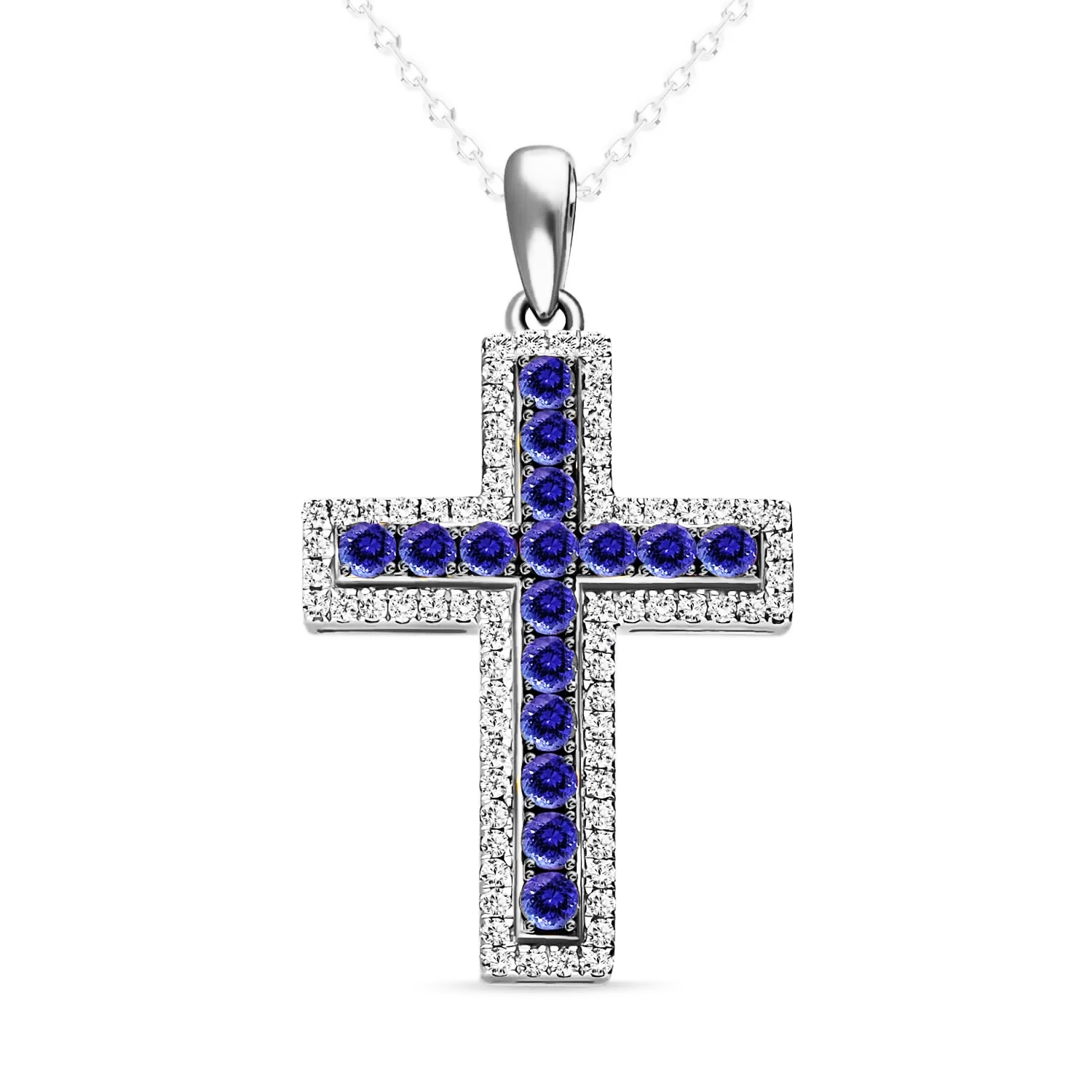 Zawieszka krzyżyk z tanzanitami i diamentami model P02412-W-T
