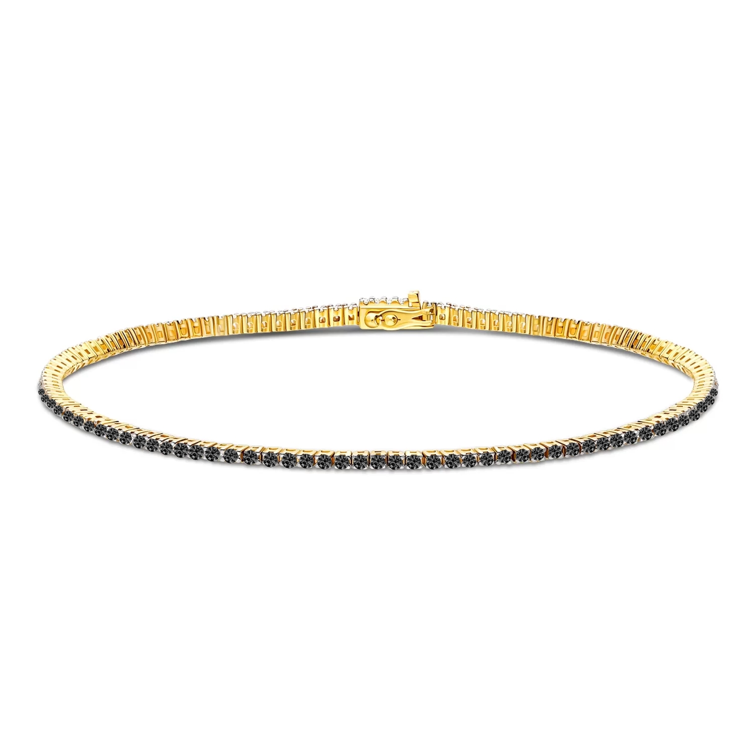 Złota bransoletka tenisowa z czarnymi diamentami, złoto żółte