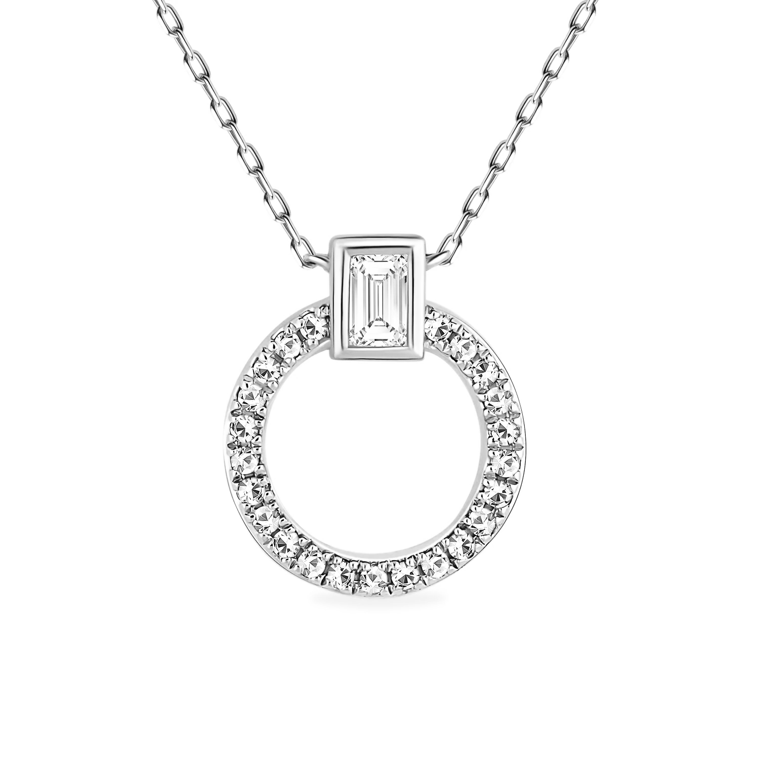 Naszyjnik złoty z diamentami, długość 45 cm, białe złoto 585