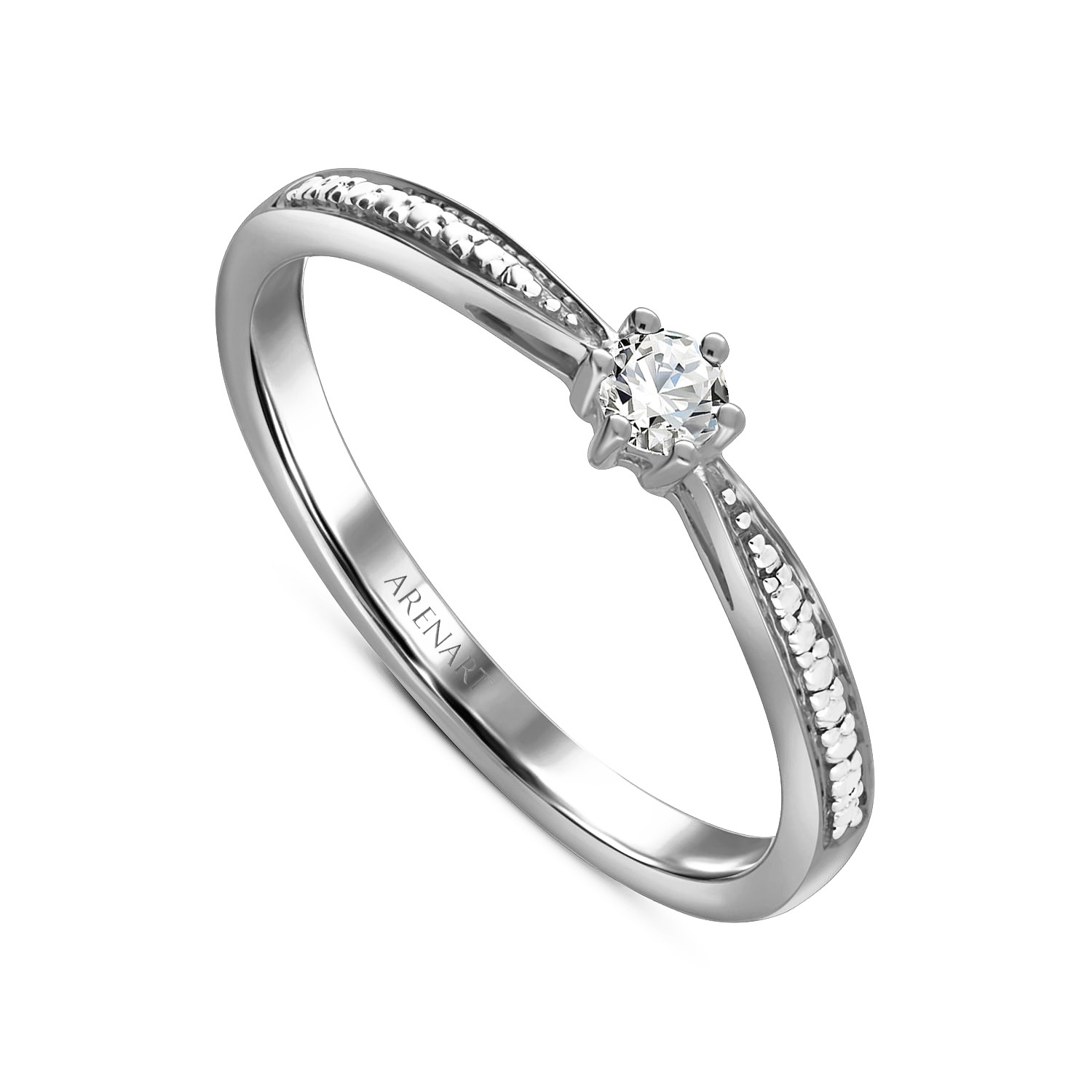 Pierścionek zaręczynowy z diamentem 0,09 ct, białe złoto 585