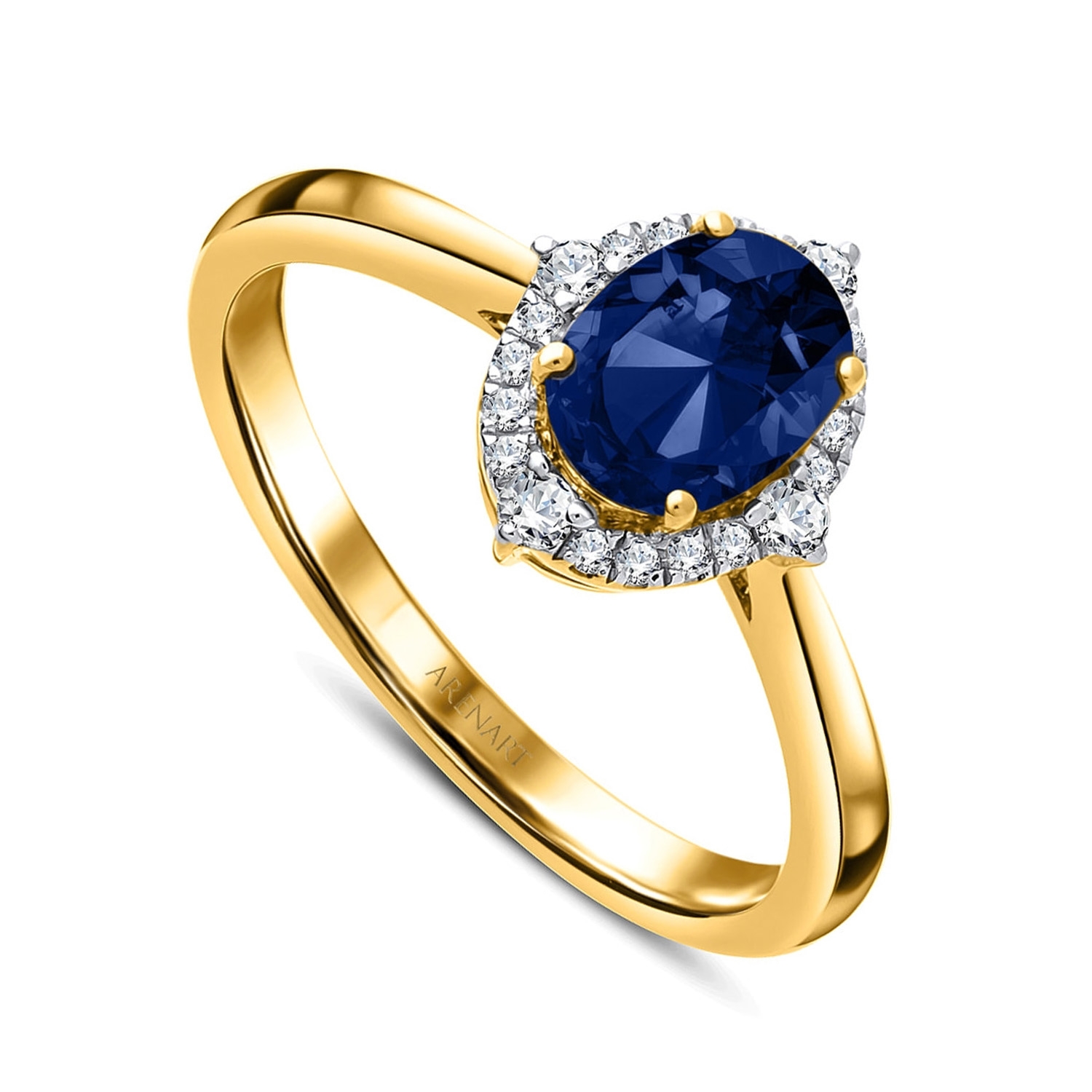 Pierścionek z szafirem i diamentami 0,12ct, żółte złoto