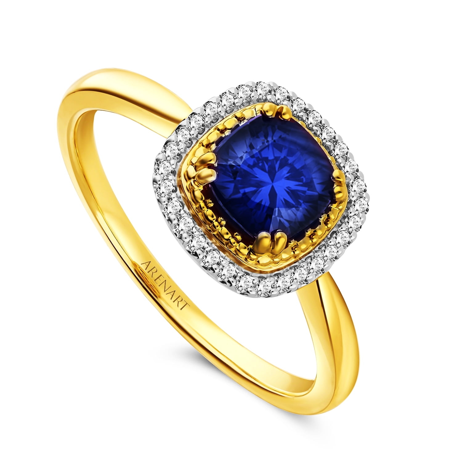 Elegancki pierścionek z szafirem i diamentami, model SAR05554-Y-S