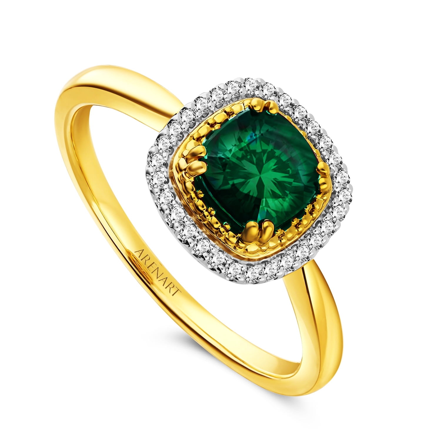 Elegancki pierścionek ze szmaragdem i diamentami, model SAR05554-Y-EM