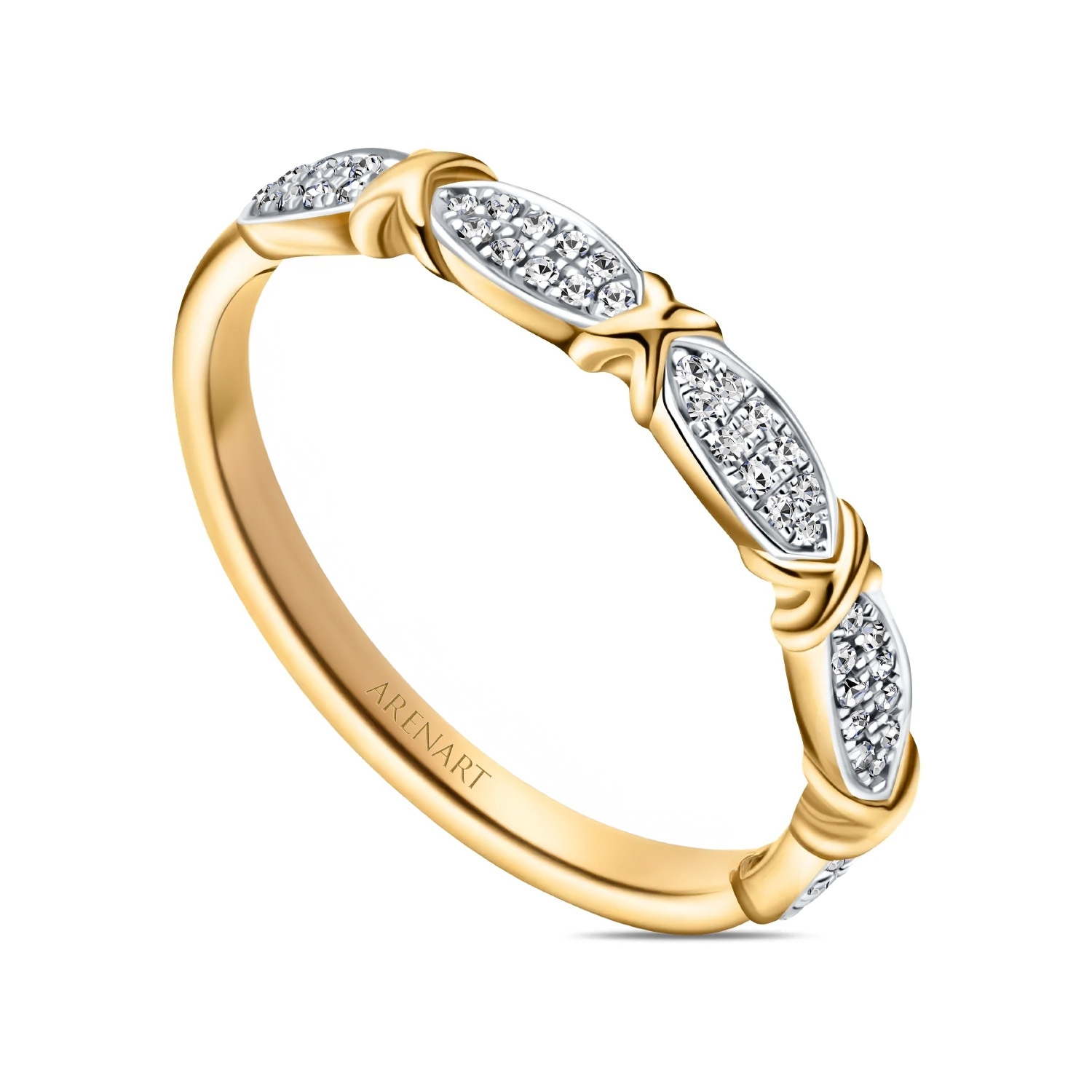 Pierścionek z diamentami 0,10ct, obrączkowy, żółte złoto