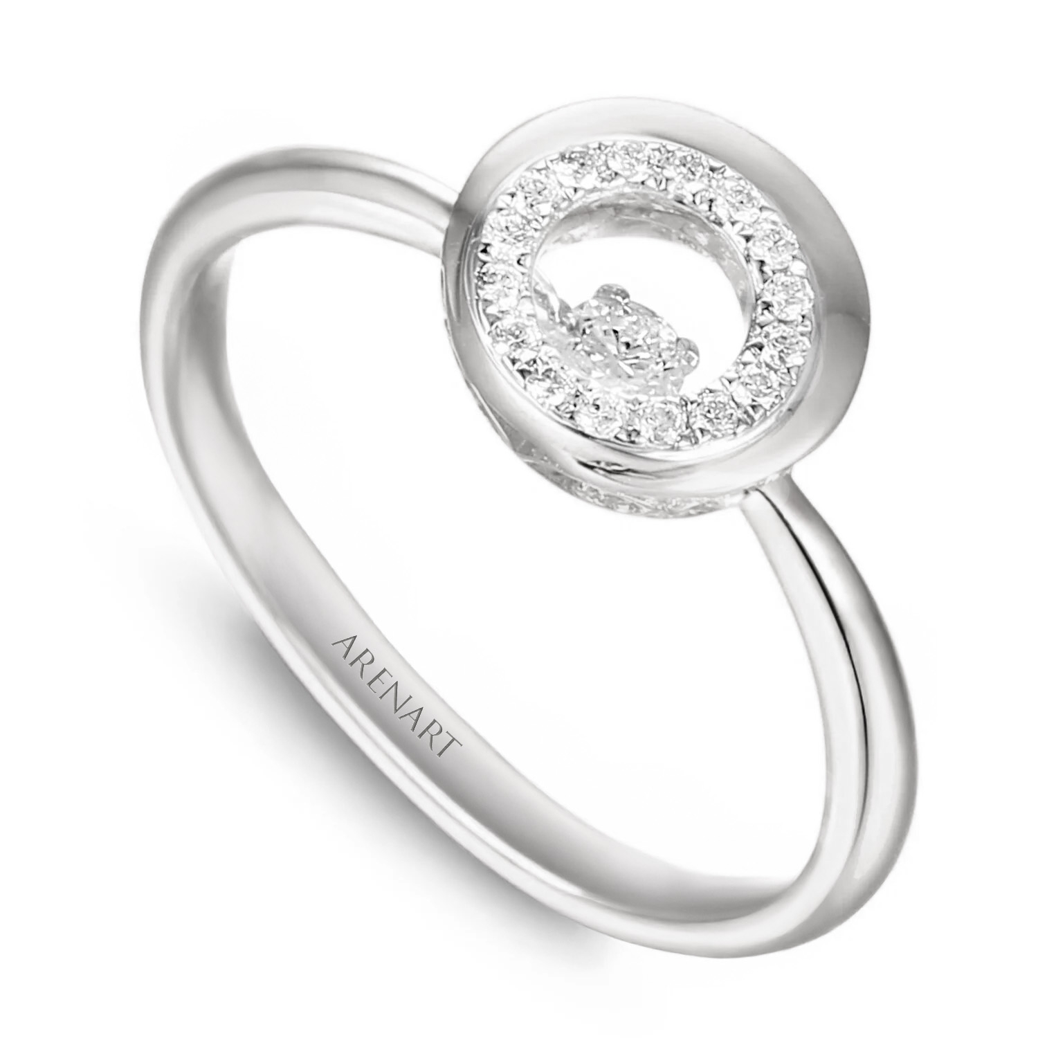Pierścionek koło z diamentami, białe złoto 585, model R66668-W
