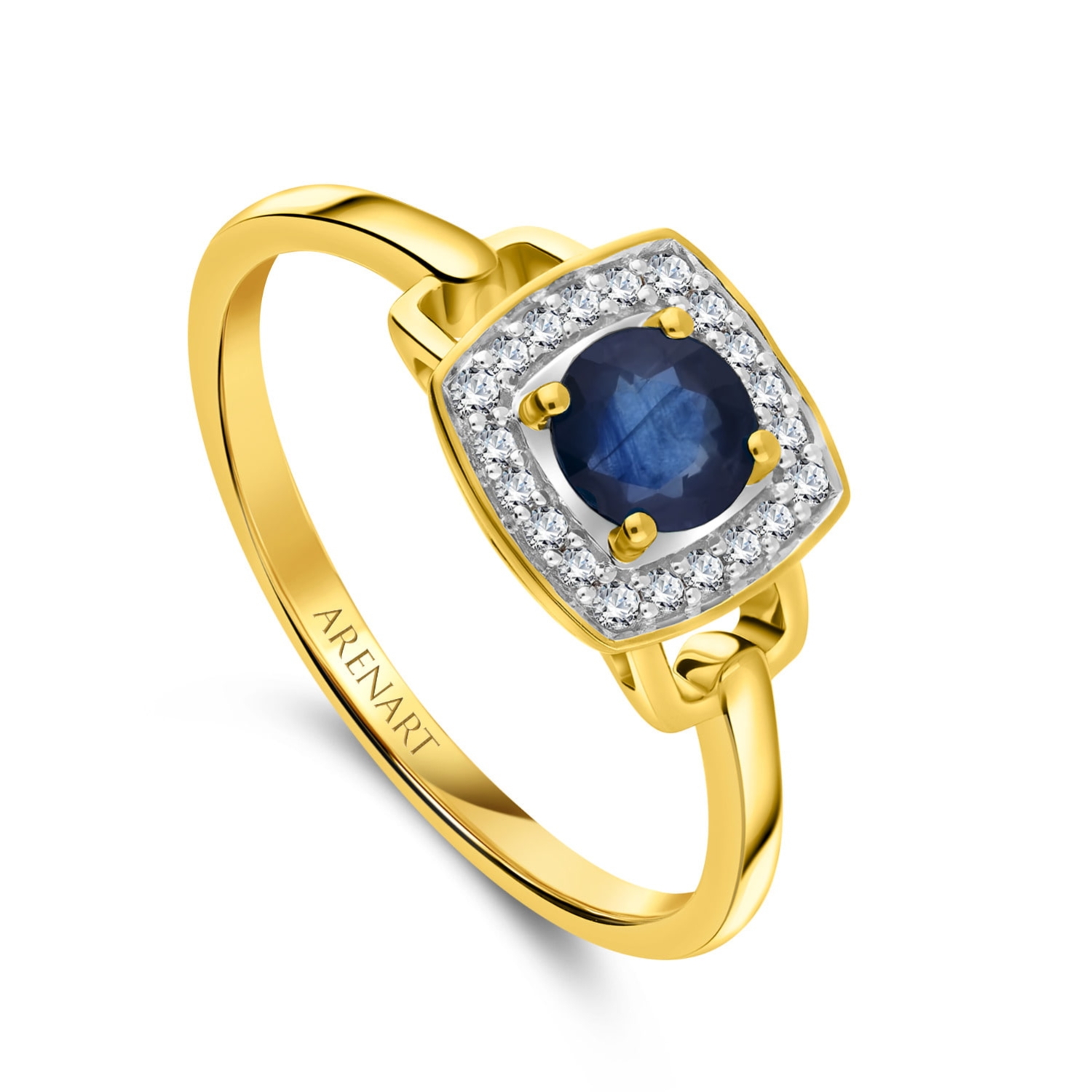 Złoty pierścionek z szafirami i diamentami, model SAR05577-Y-S