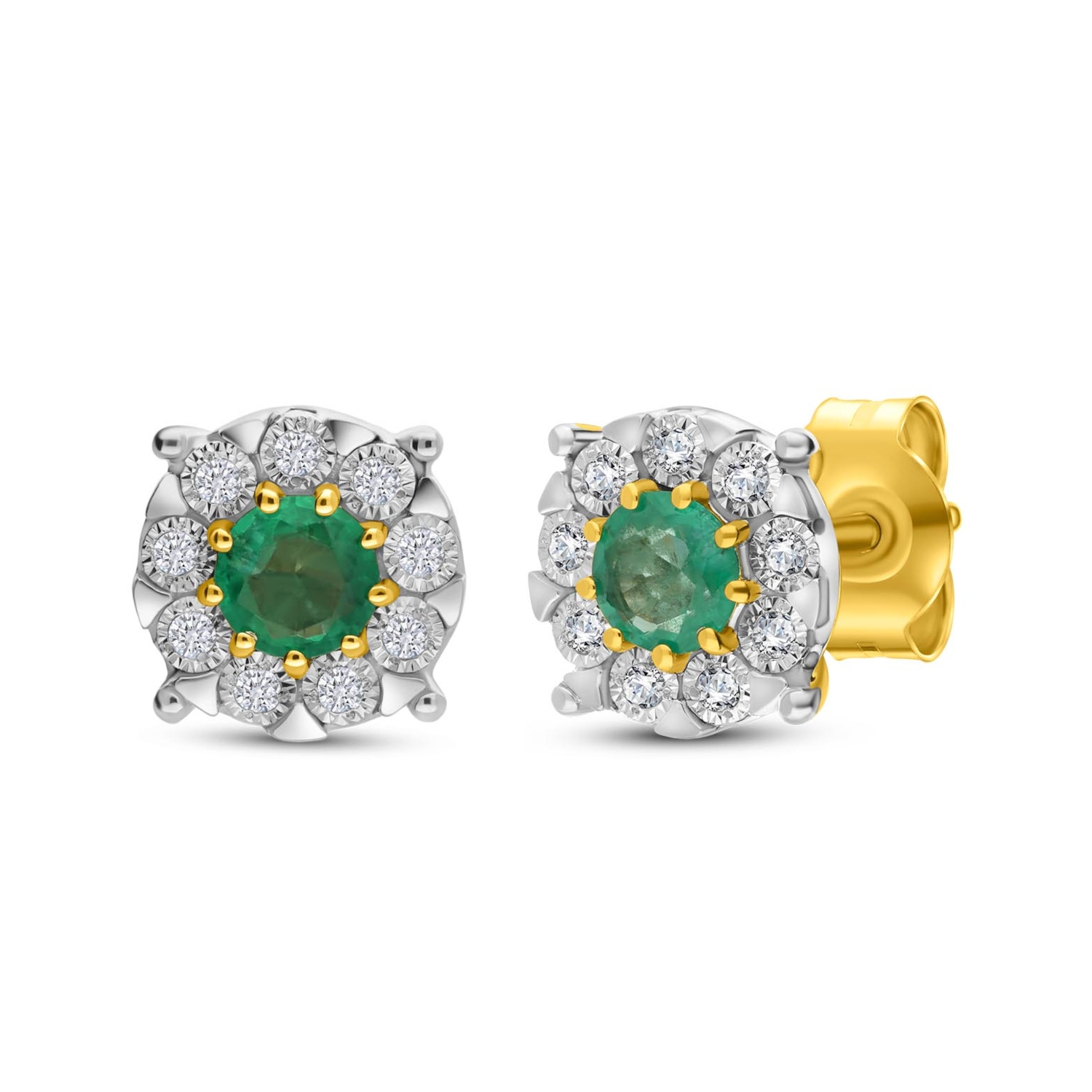 Złote kolczyki z diamentami i szmaragdami, model SAE05561-Y-S-EM