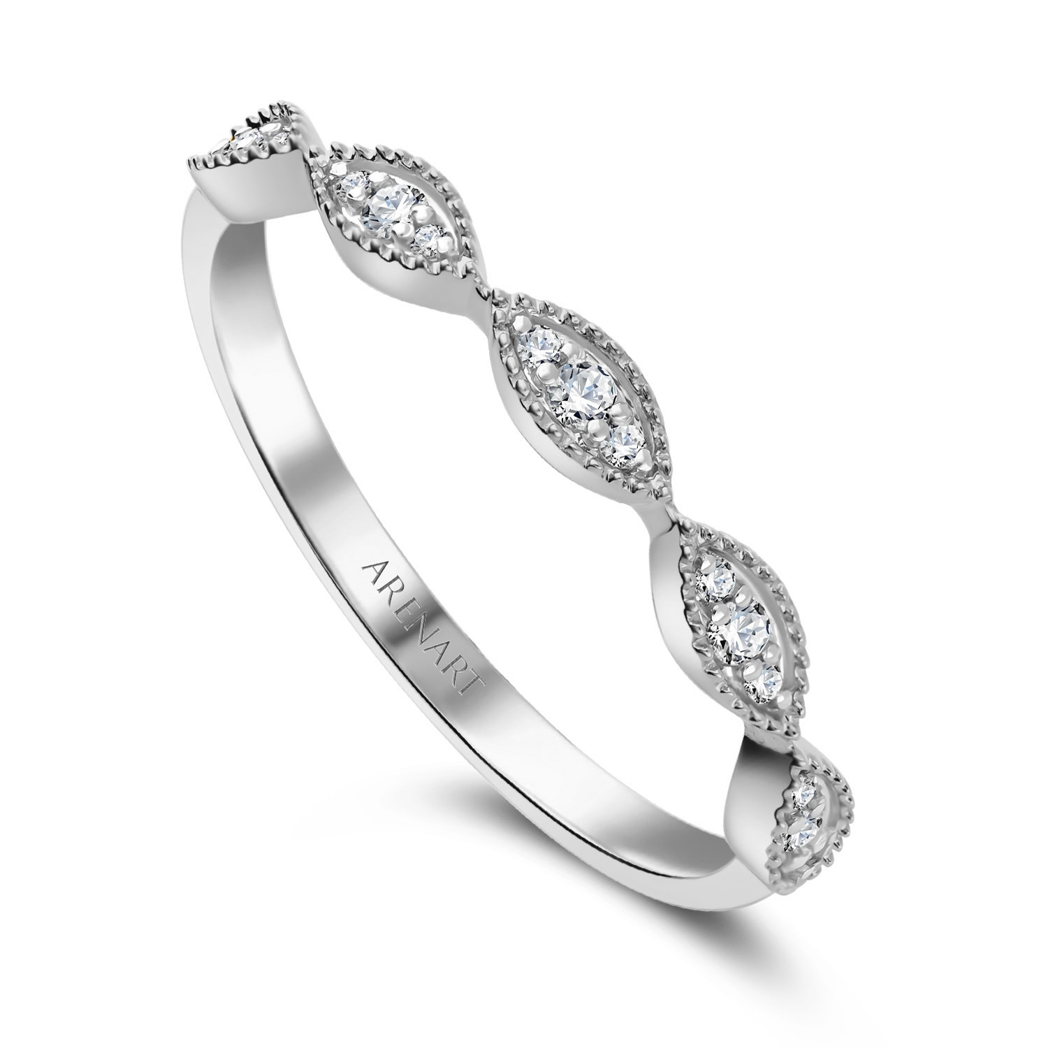 Nowoczesny pierścionek z diamentami 0,11ct, złoto białe 585