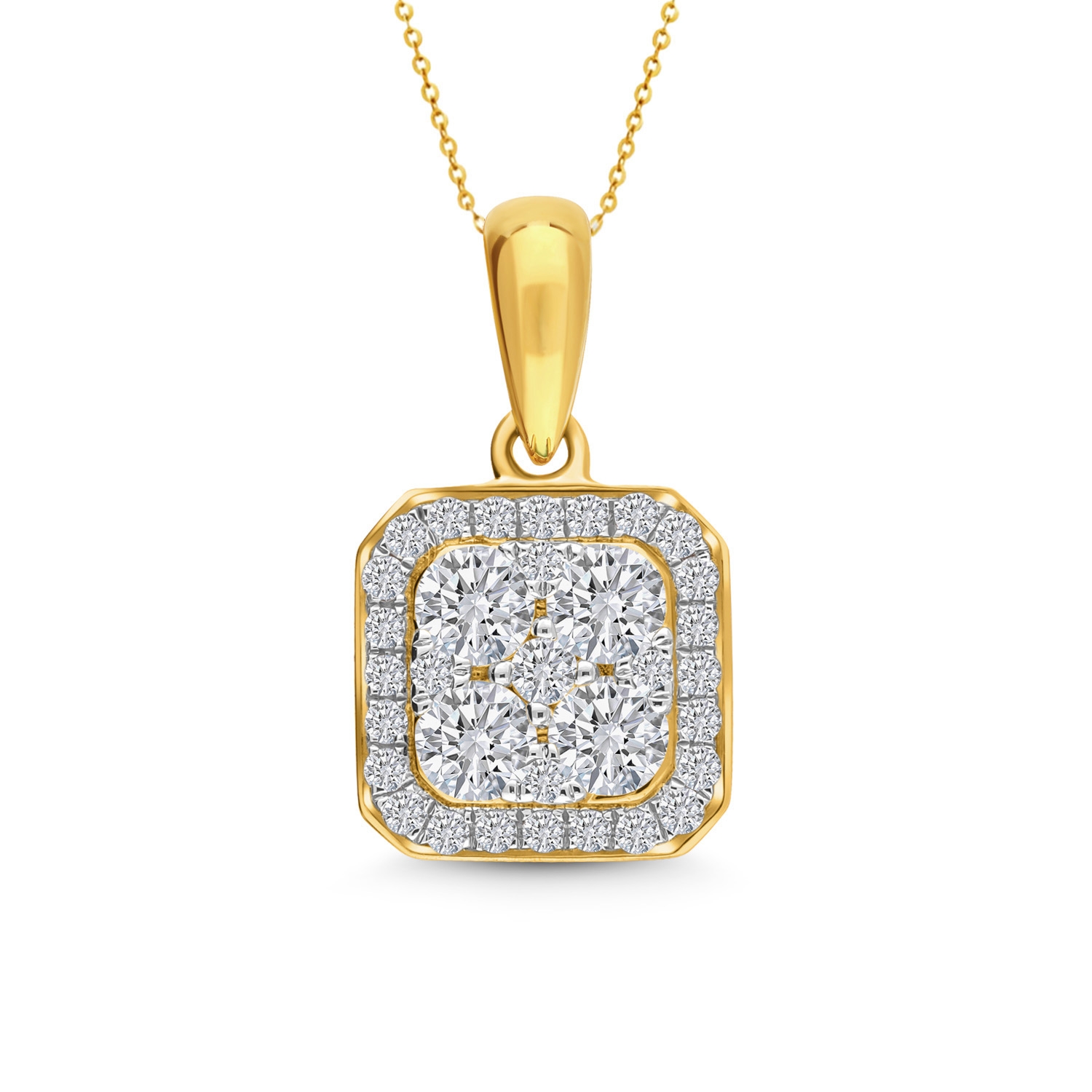 Zawieszka z diamentami, kwadrat, żółte złoto 585
