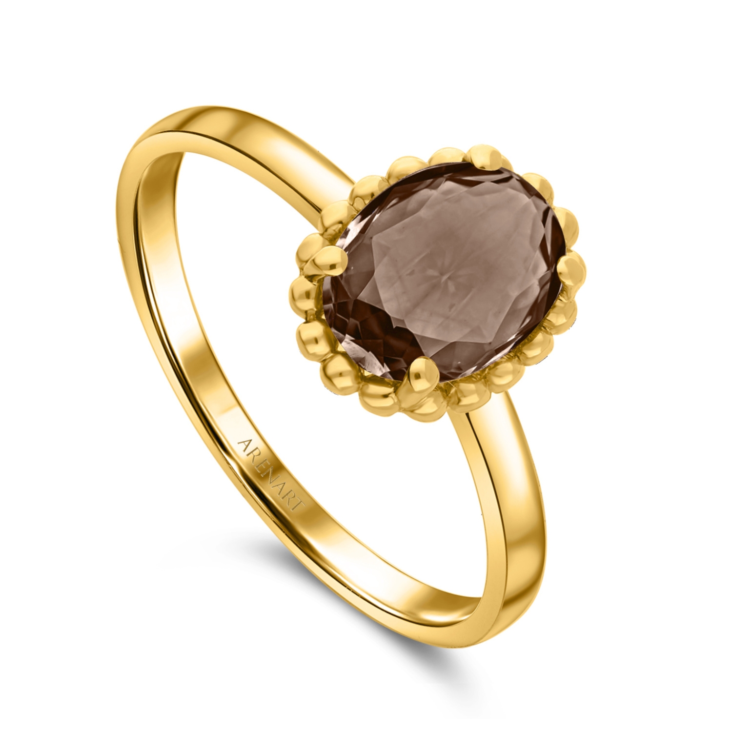 Elegancki złoty pierścionek z kwarcem dymnym, żółte złoto 585