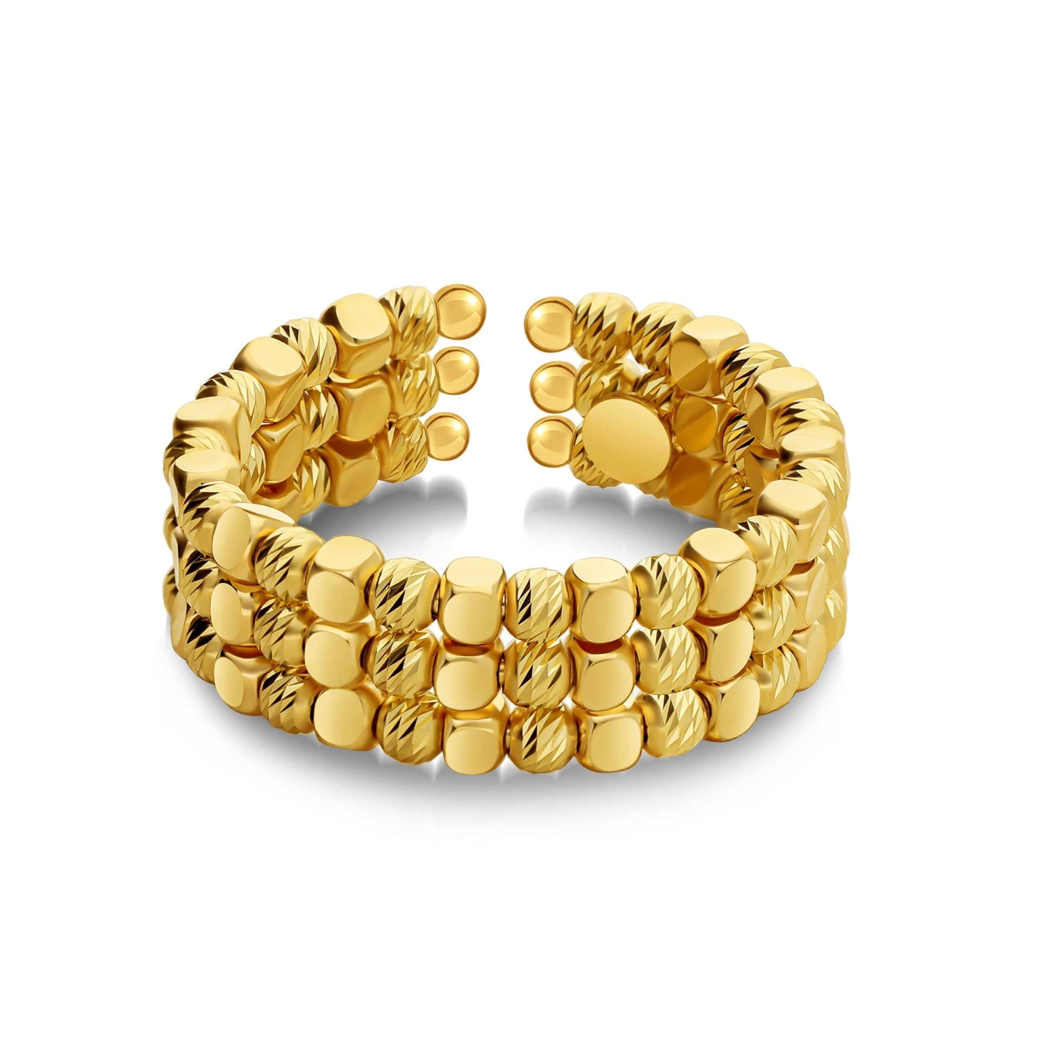 Pierścionek z kulkami i kwadratami, żółte złoto 585 Pierścionek z kulkami i kwadratami, żółte złoto 585