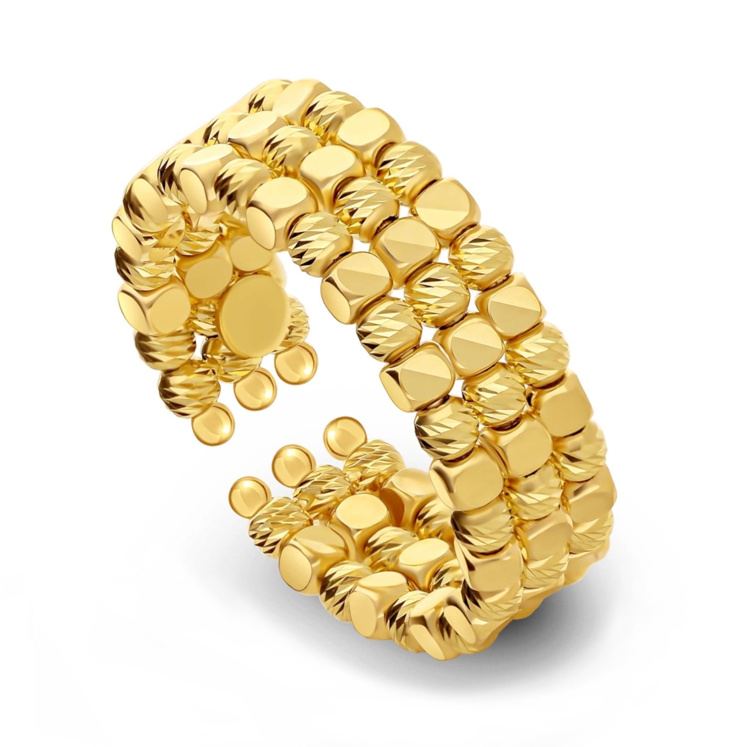 Złoty pierścionek z kuleczkami i kostkami, żółte złoto 585 Złoty pierścionek z kuleczkami i kostkami, żółte złoto 585