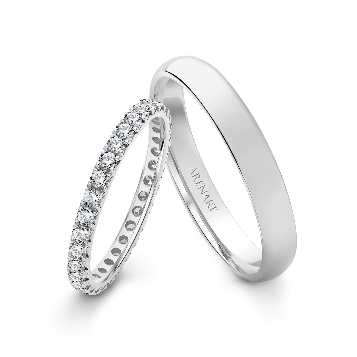 Złoty komplet obrączek 2 mm i 3 mm, białe złoto 585