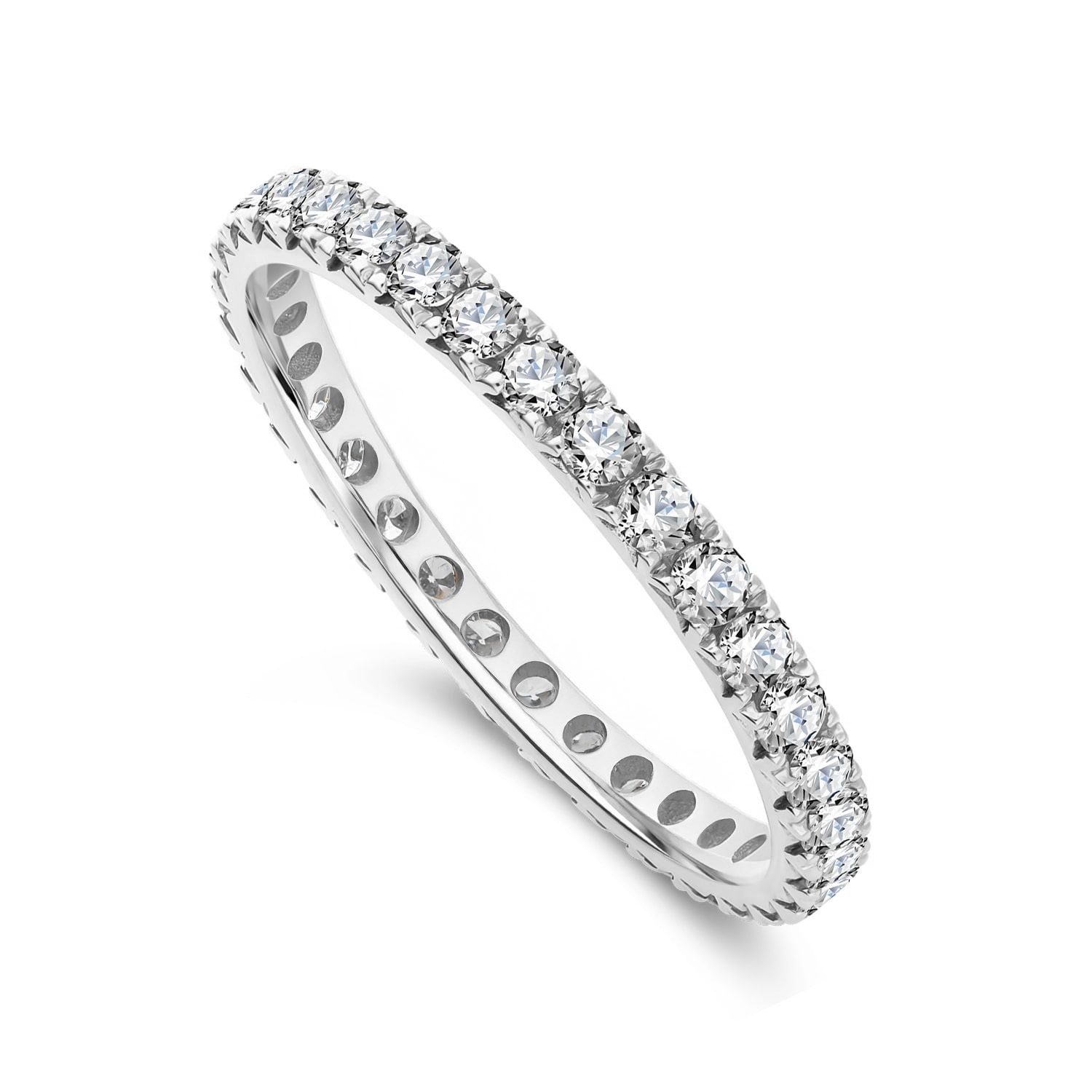 Obrączka damska, białe złoto, diamenty, 2 mm