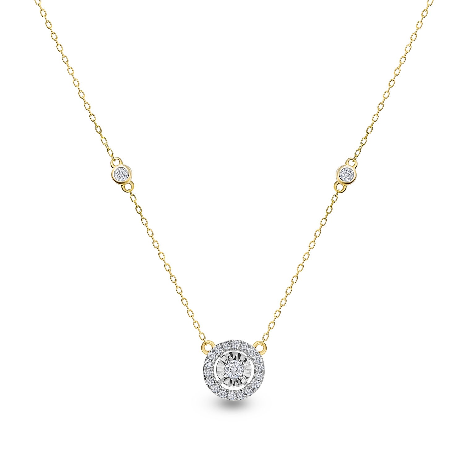 Naszyjnik 45 cm z diamentami, żółte złoto próby 585