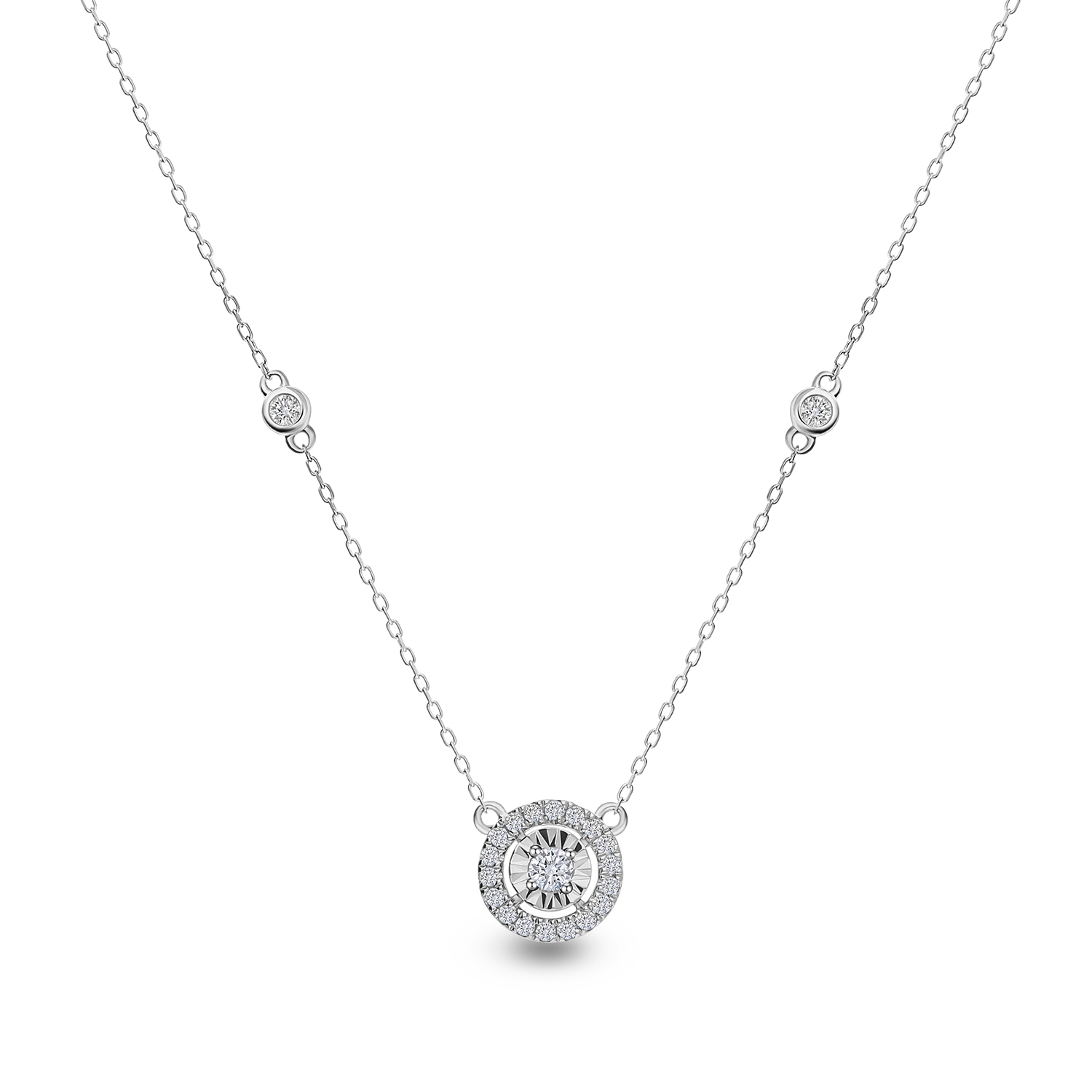 Naszyjnik 45 cm z diamentami, białe złoto próby 585
