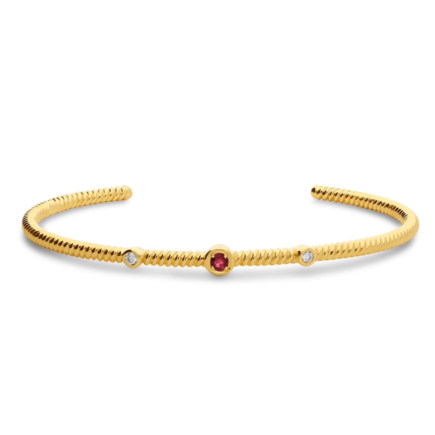 Złota bransoleta z rubinem i diamentami, sztywna