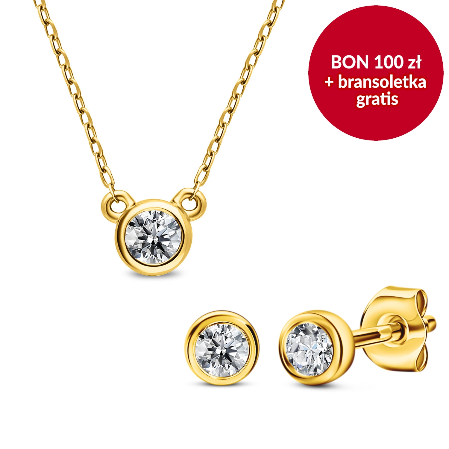 Naszyjnik i kolczyki carga, diamenty, żółte złoto, zestaw Świąteczny