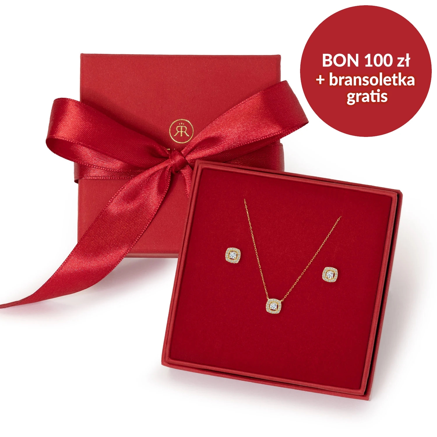 Kolczyki i naszyjnik z diamentami, żółte złoto, zestaw Świąteczny