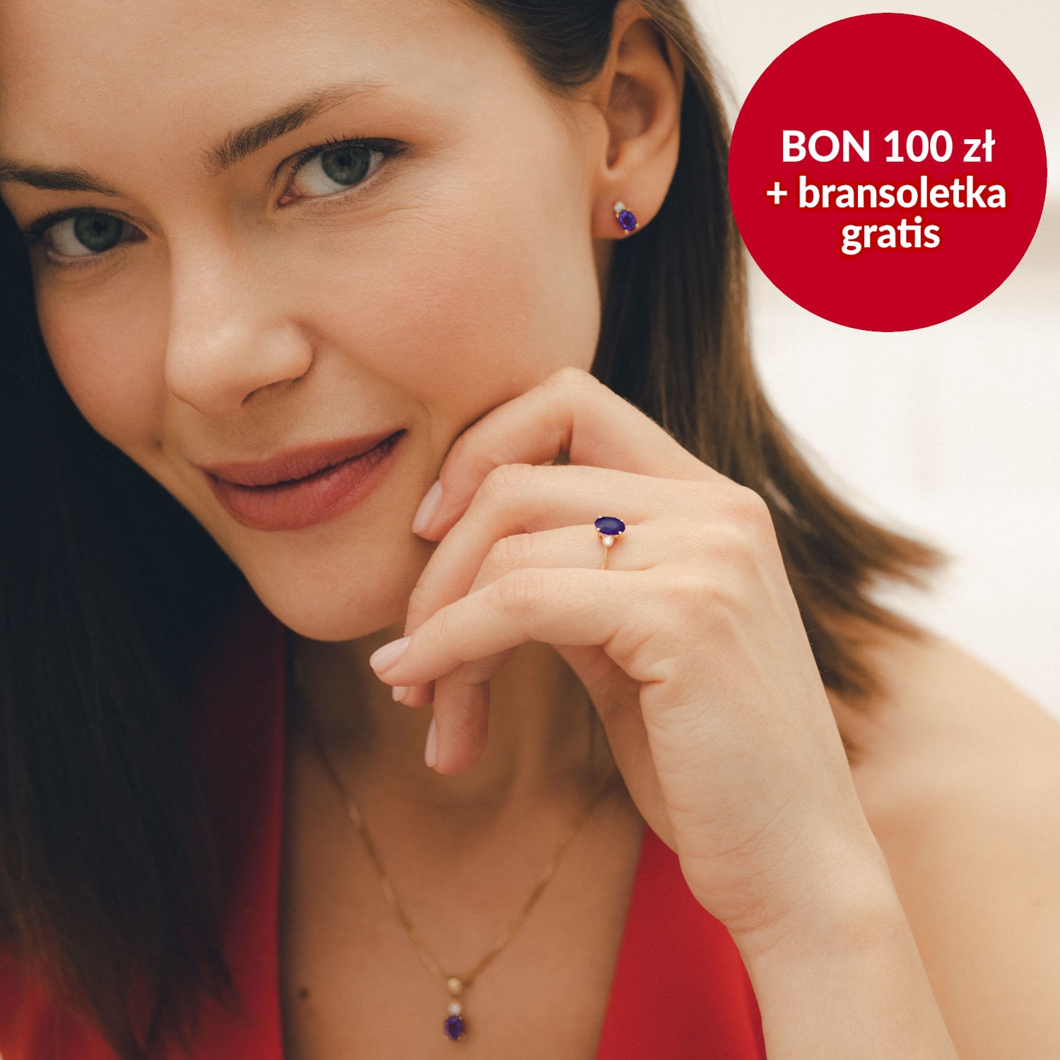 Kolczyki i zawieszka z szafirem i diamentami, żółte złoto, zestaw Świąteczny