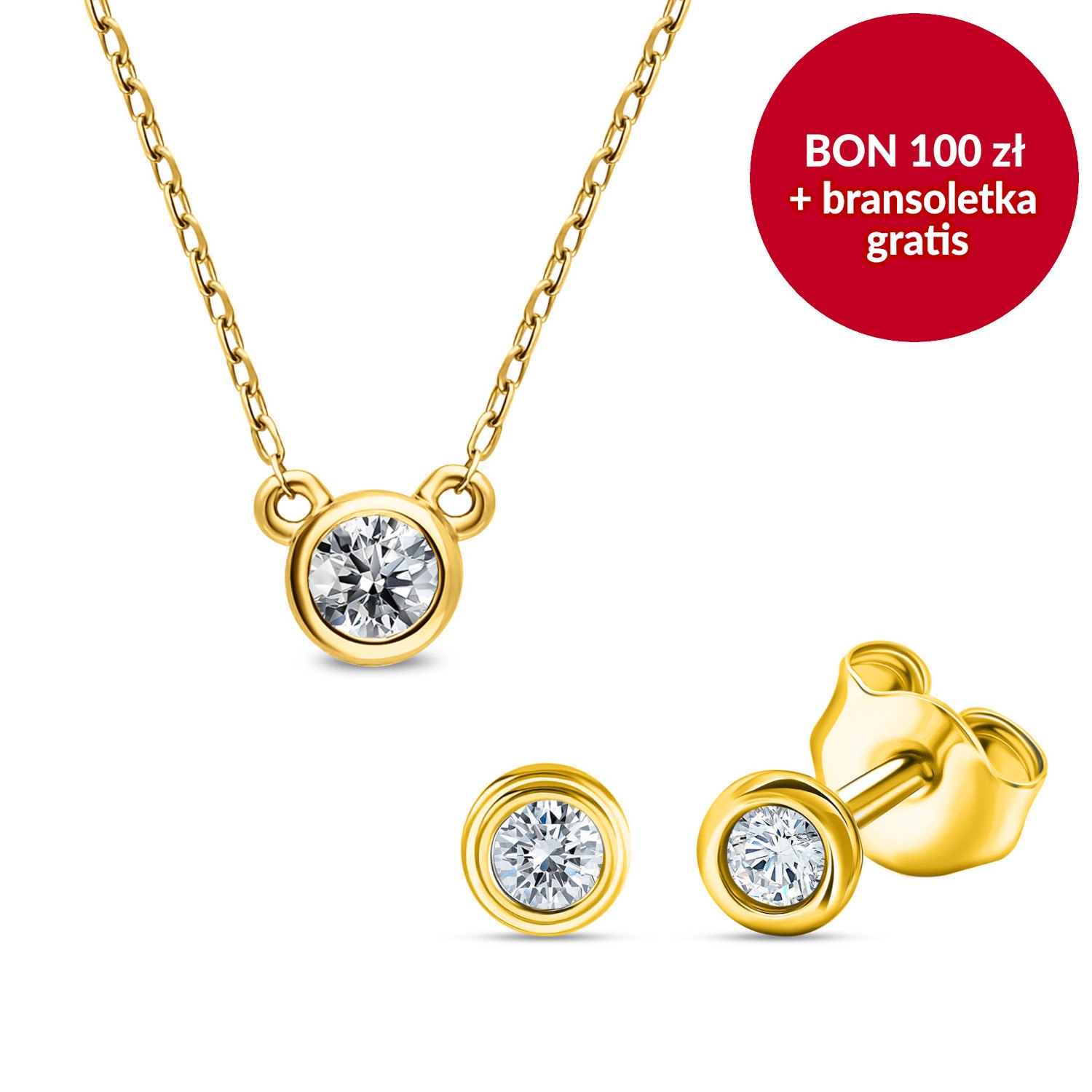 Naszyjnik i kolczyki carga z diamentami, żółte złoto, zestaw Świąteczny