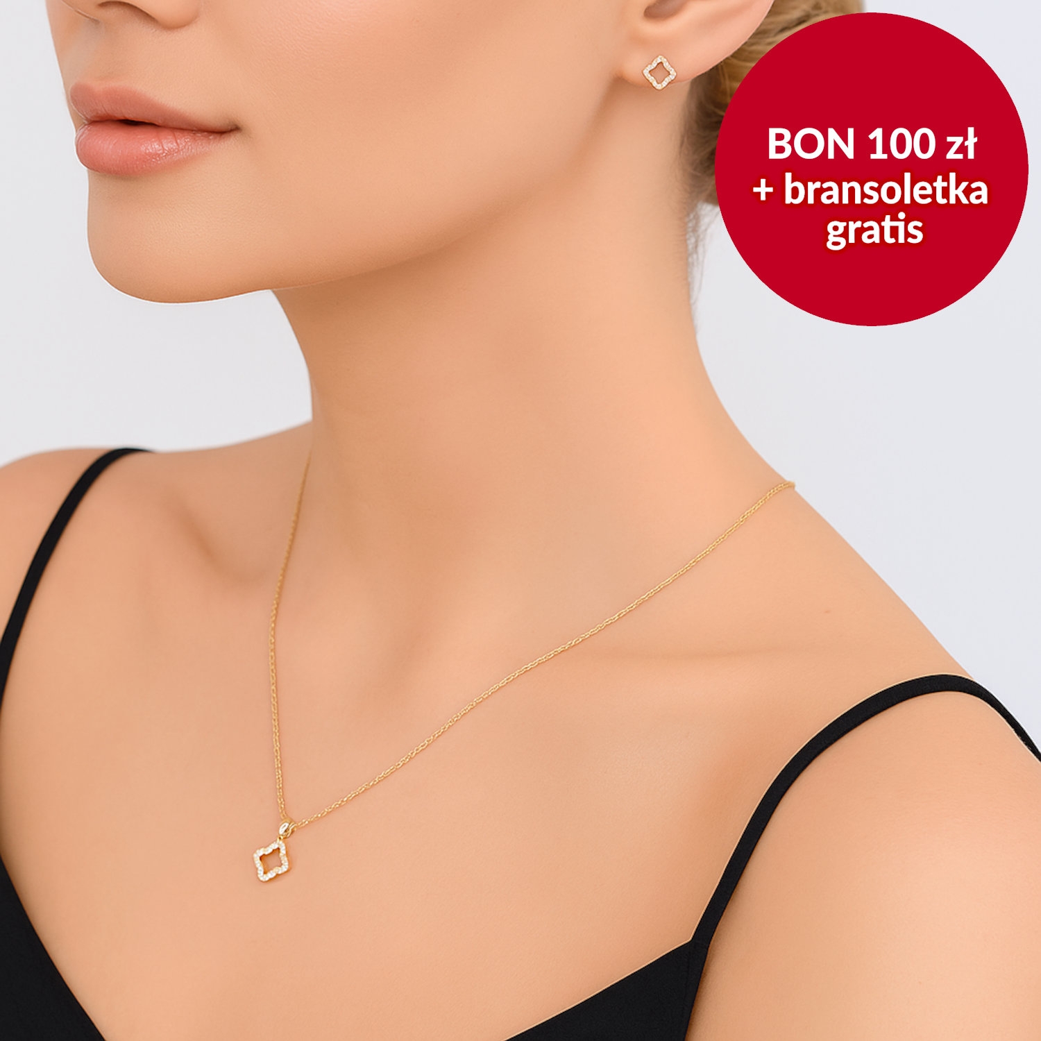 Naszyjnik i kolczyki z diamentami, żółte złoto, zestaw Świąteczny