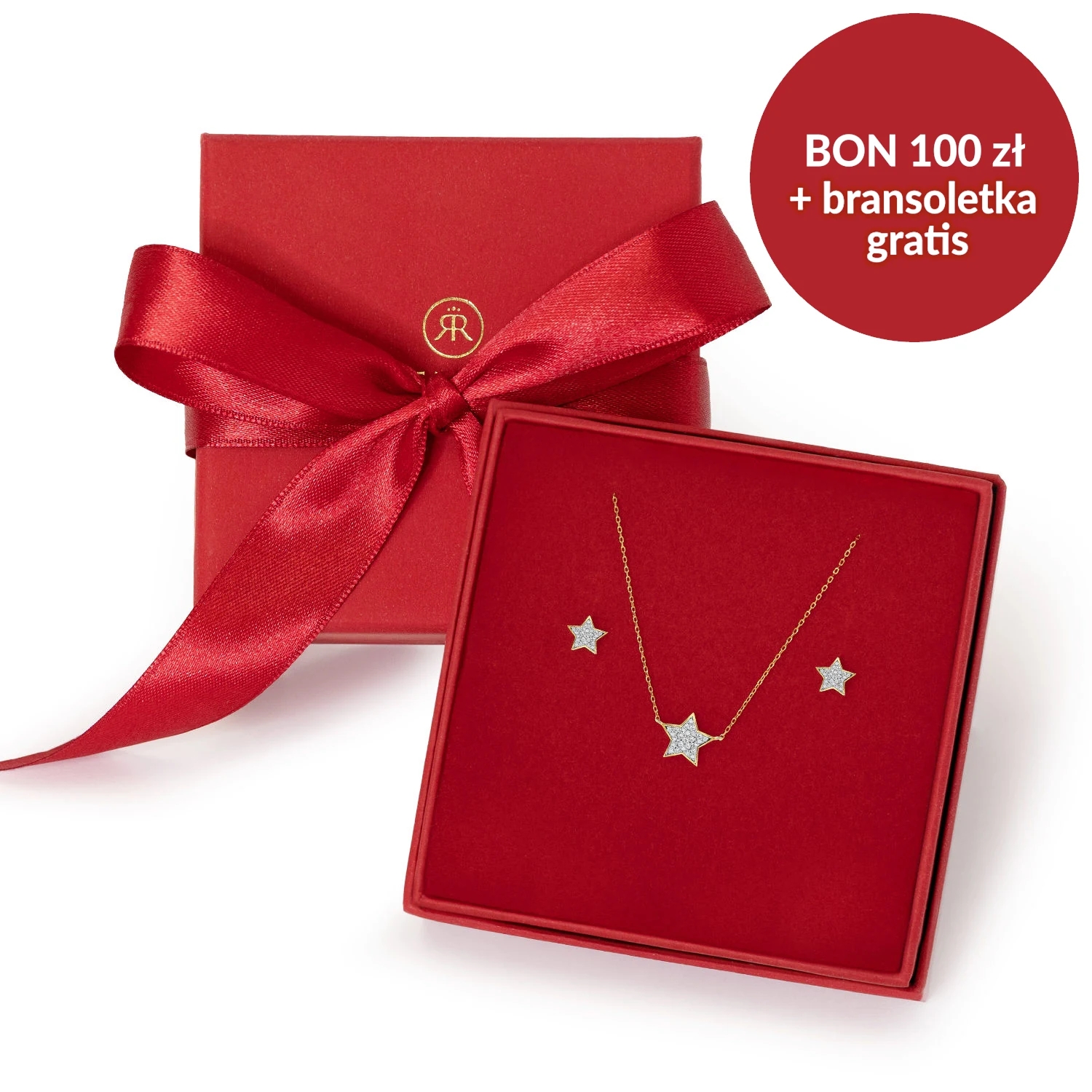 Naszyjnik i kolczyki gwiazdki z diamentami, złoto żółte, zestaw Świąteczny