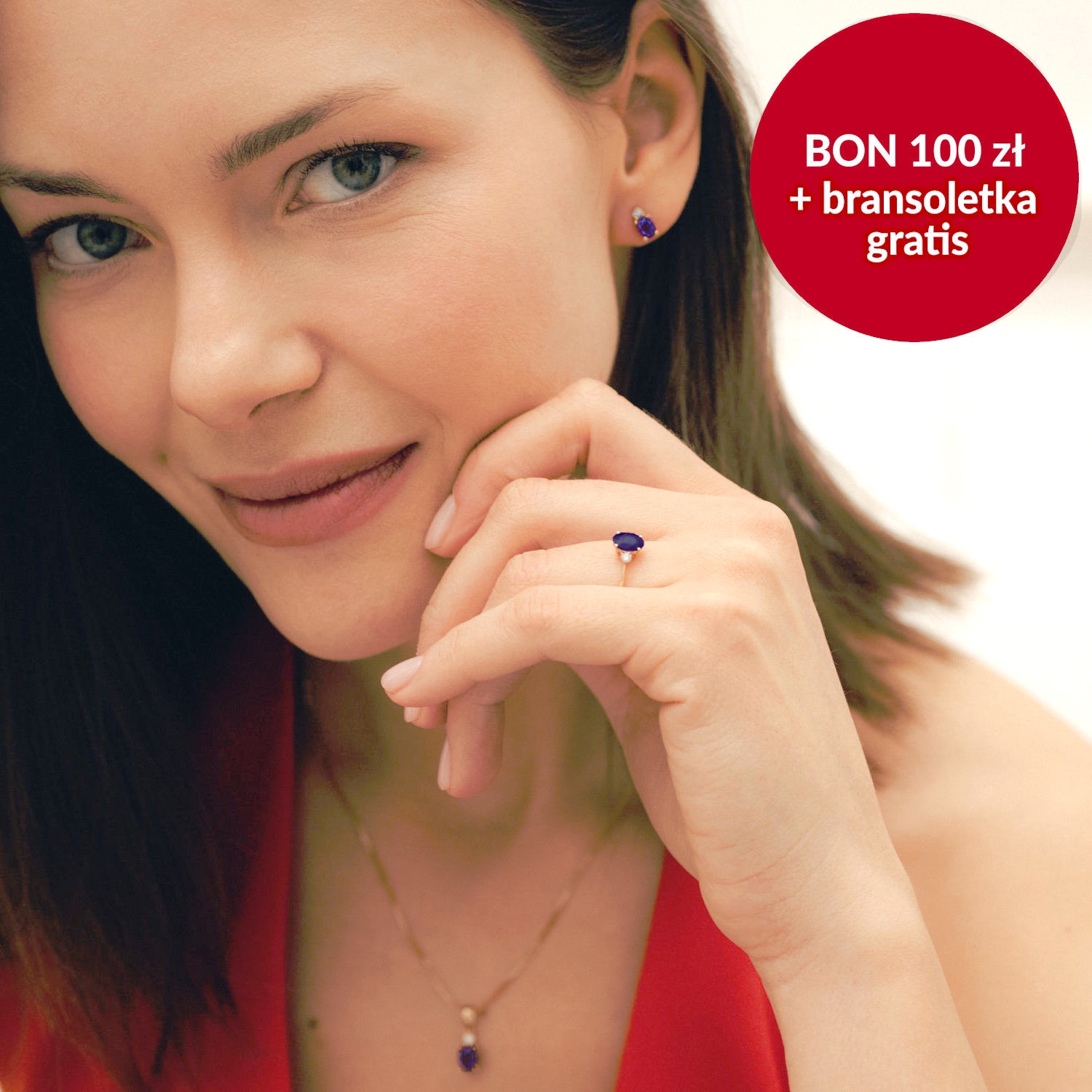 Kolczyki i zawieszka z szafirem i diamentami, żółte złoto, zestaw Świąteczny