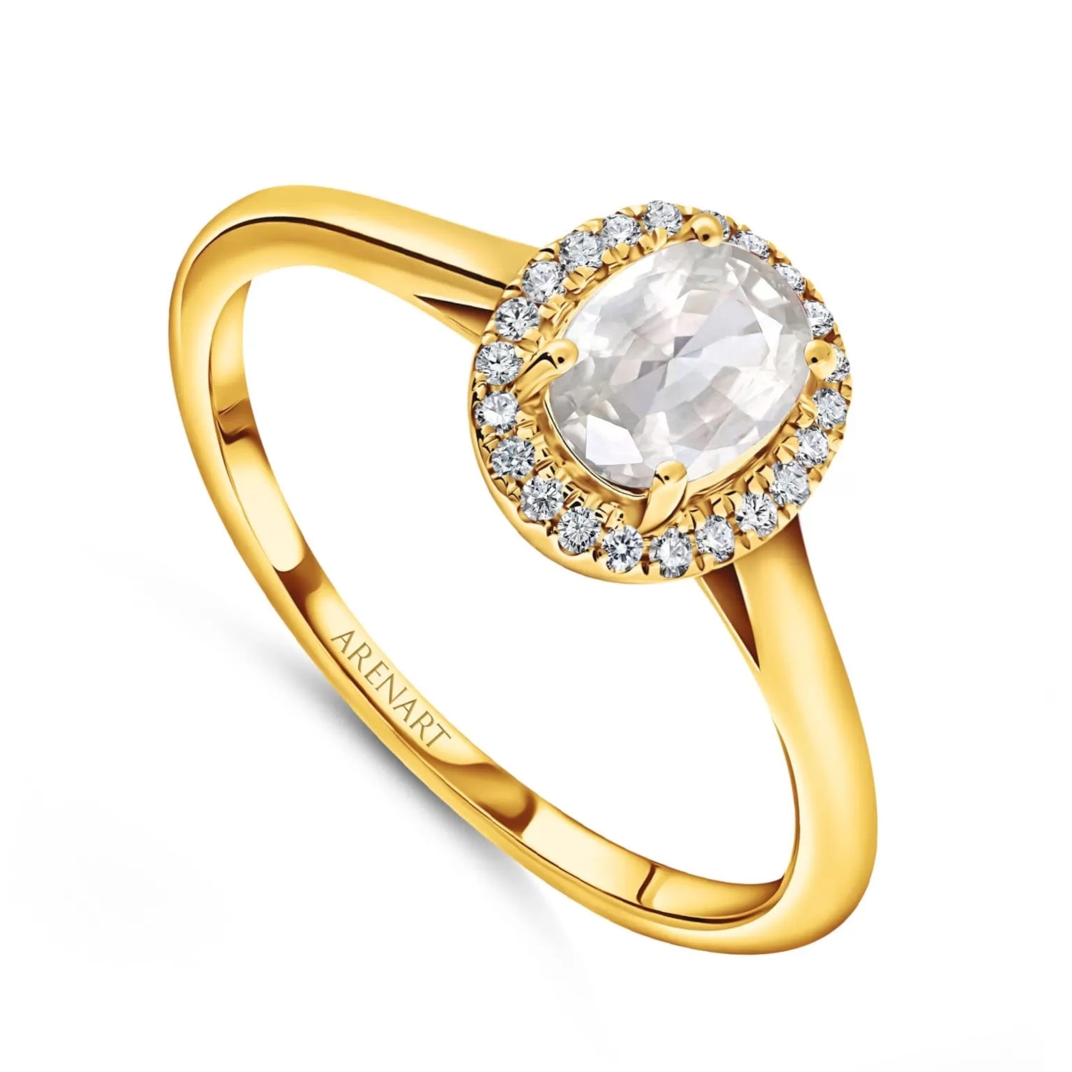 Pierścionek z białym topazem i diamentami, żółte złoto R01873-Y-WT