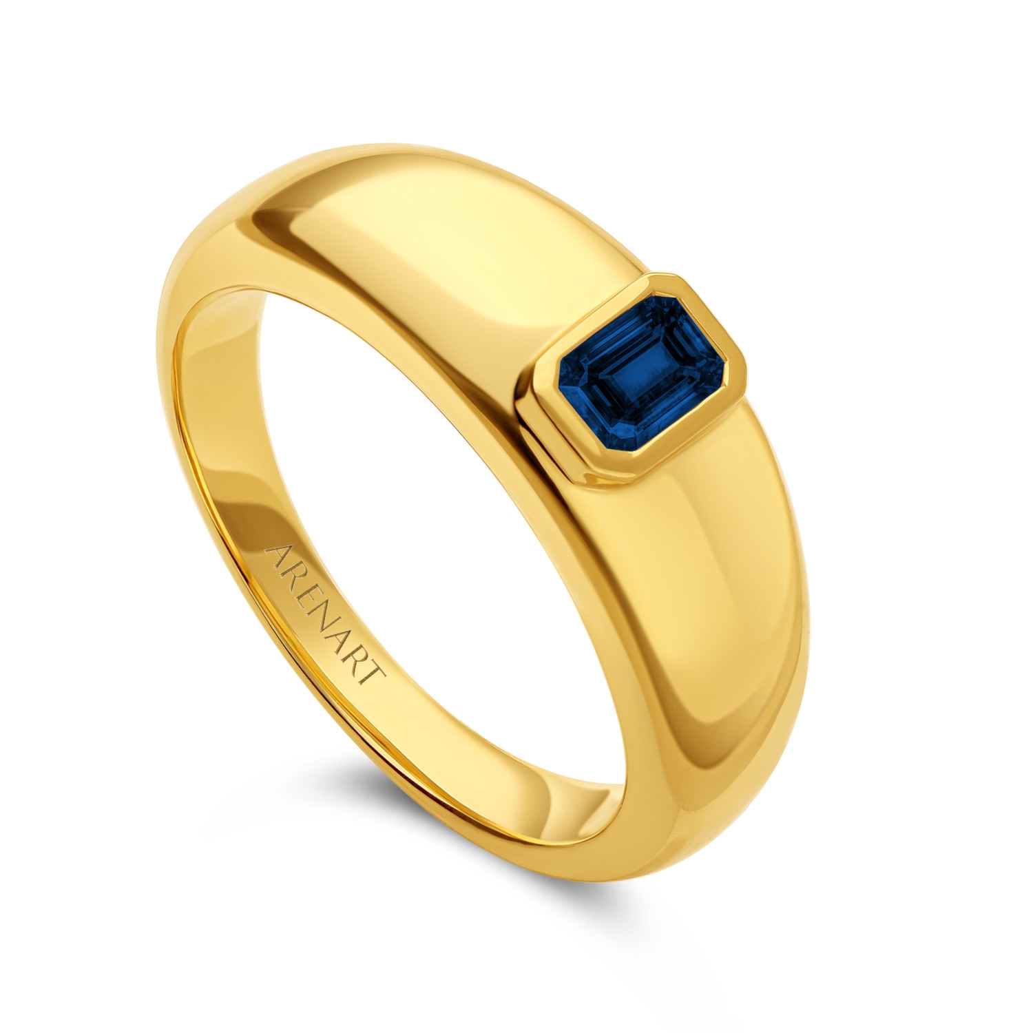 Złoty pierścionek z szafirem, żółte złoto 585