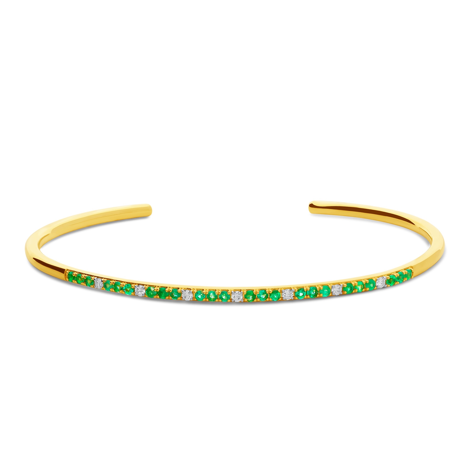 Bransoletka sztywna ze szmaragdami i diamentami, żółte złoto