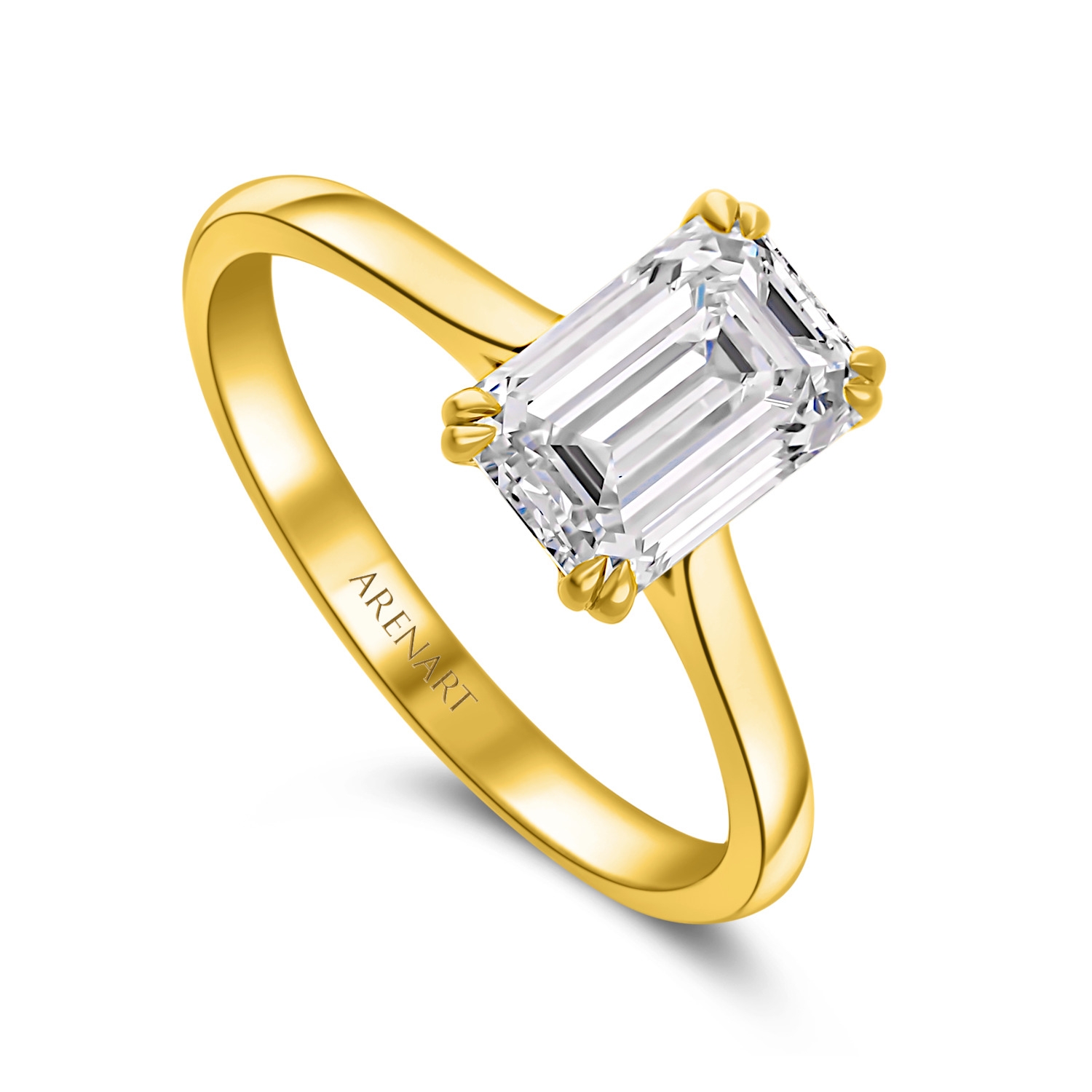 Złoty pierścionek z diamentem laboratoryjnym 2ct, F/VS2, żółte złoto, certyfikat IGI