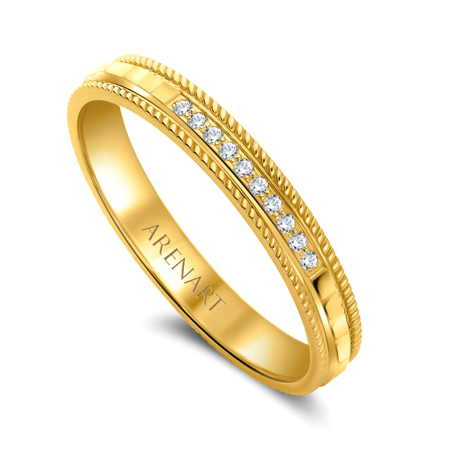 Obrączka damska z diamentami, 3 mm, żółte złoto