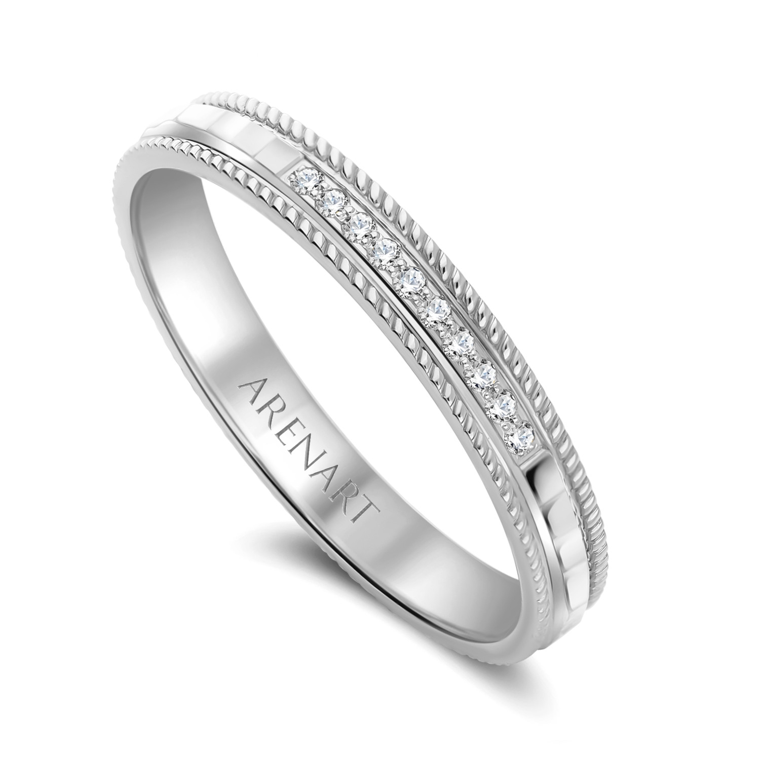 Obrączka damska 3 mm z diamentami, złoto białe