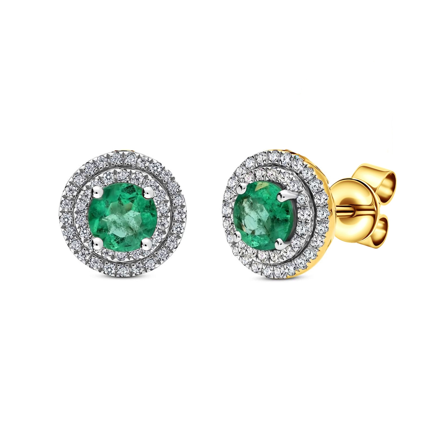 Kolczyki z diamentami i szmaragdem, żółte złoto