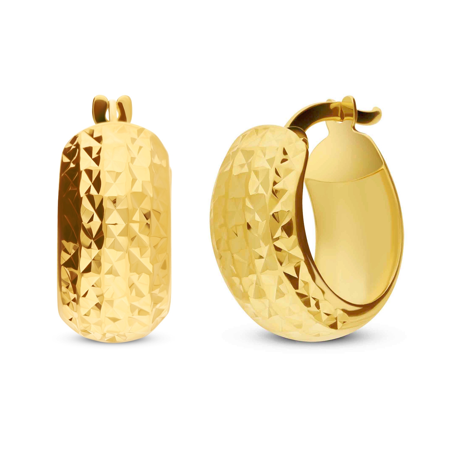 Złote kolczyki nacinane, szerokie koła, żółte złoto