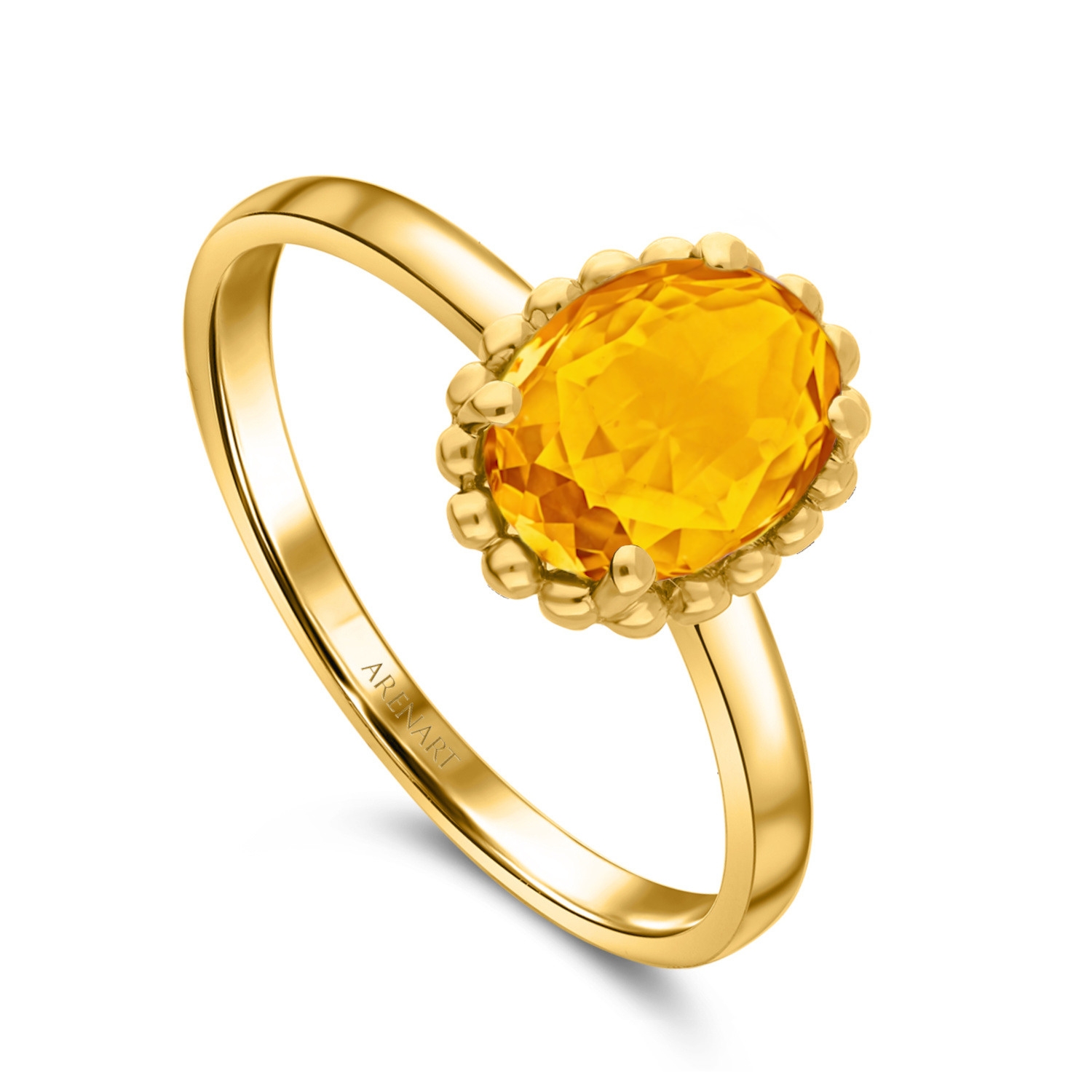 Elegancki pierścionek z cytrynem, żółte złoto 585