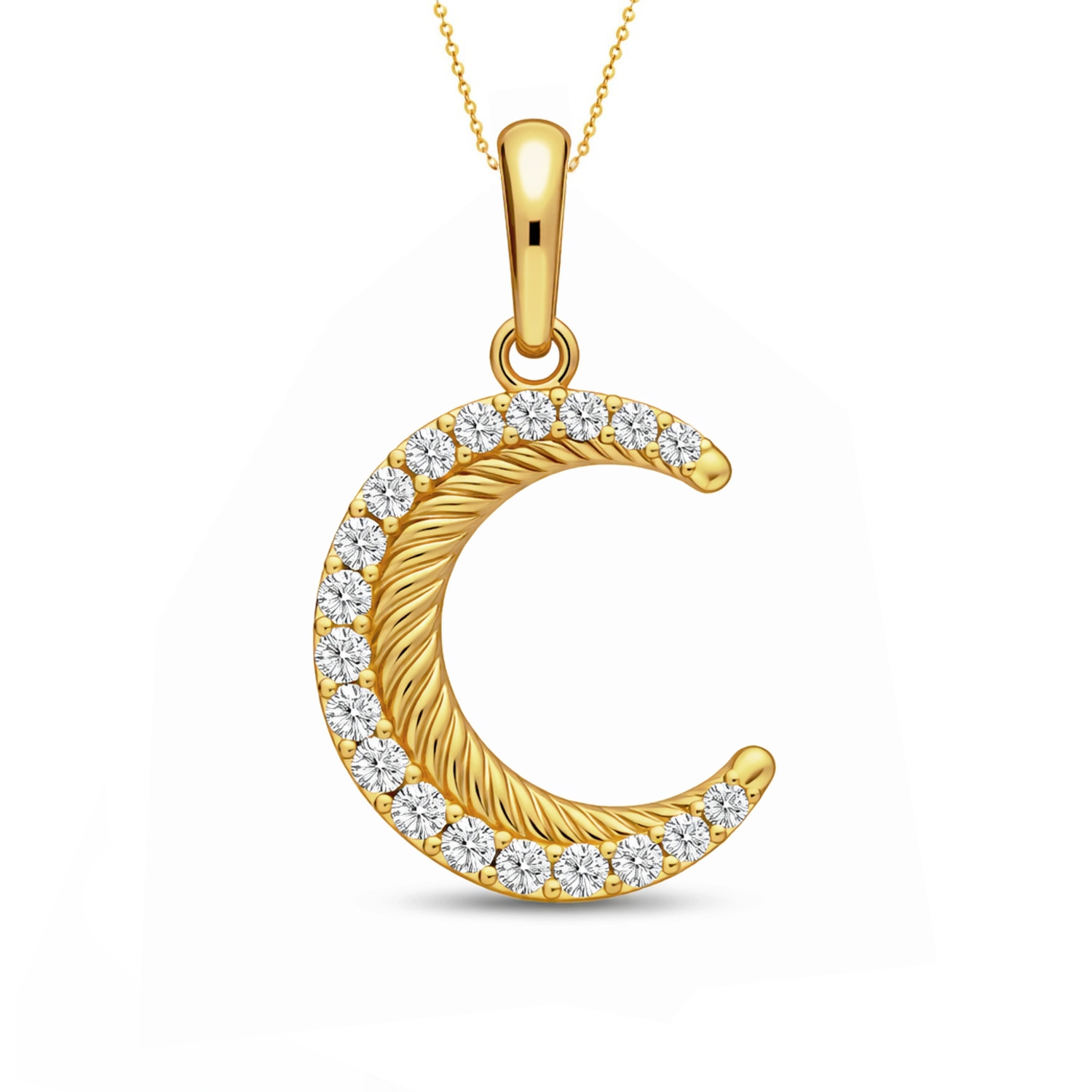 Złota zawieszka księżyc z diamentami, żółte złoto 585