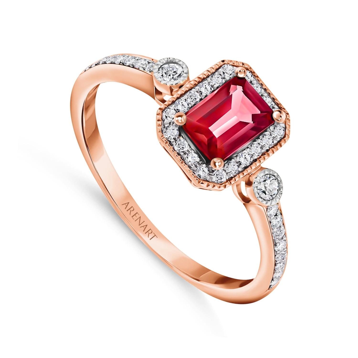 Pierścionek z diamentami i rubinem, różowe złoto R32565-R-R